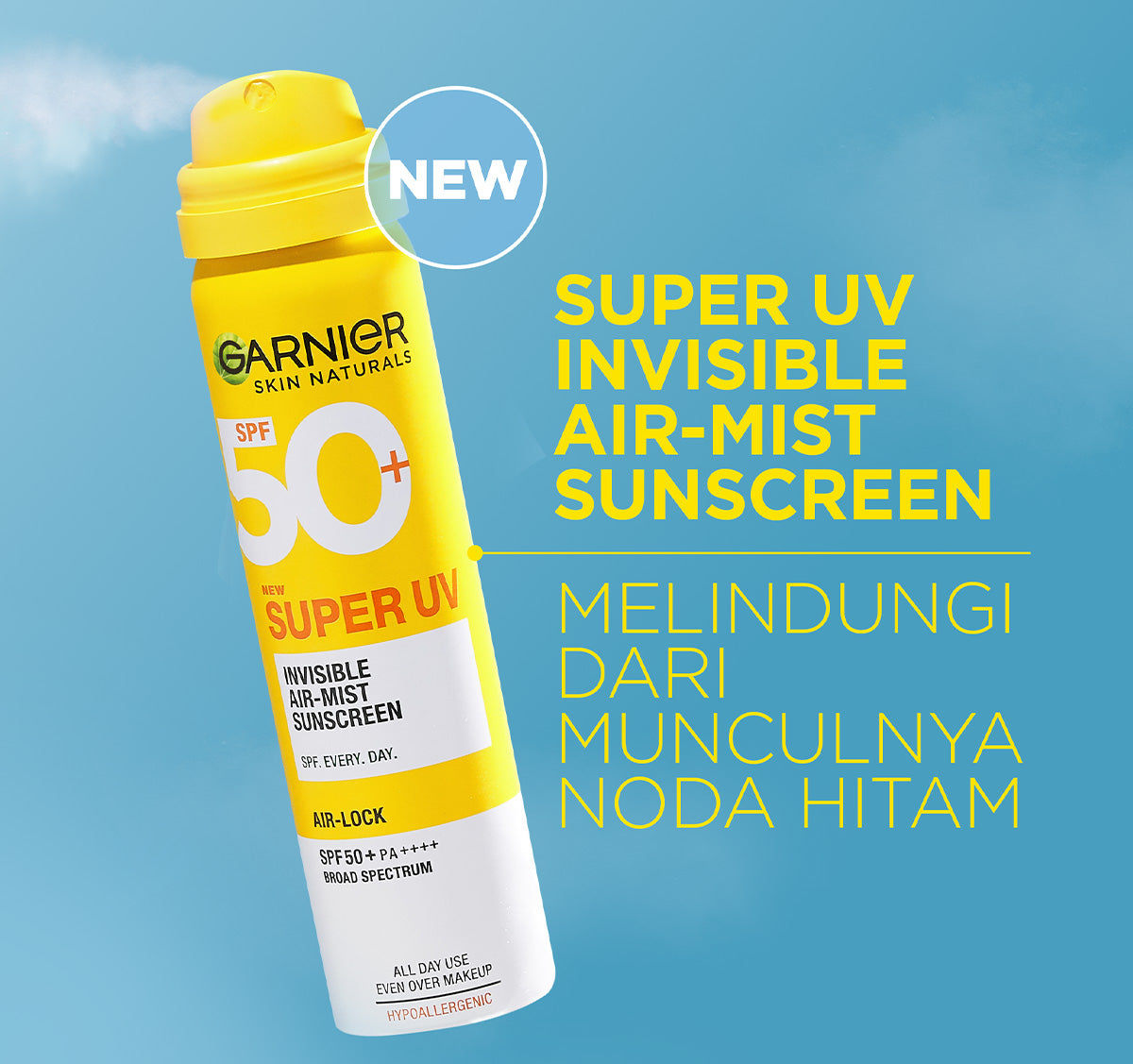 GARNIER Super UV Invisible Air-Mist Sunscreen SPF50+ PA++++ 75 ml | Sunscreen Spray UV Mist Sun Shield Tabir Surya