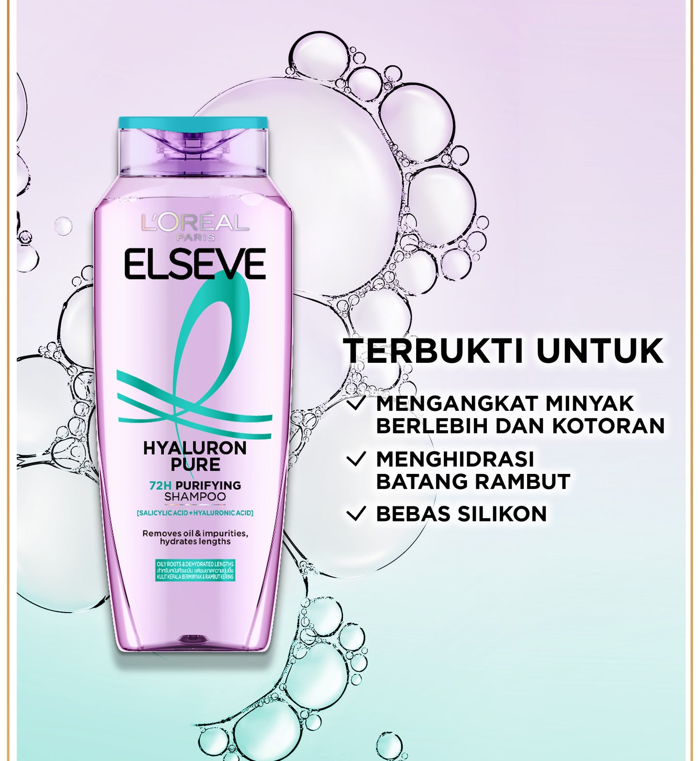 [BARU] L'Oreal Paris Hyaluron Pure 72H Purifying Shampoo - Perawatan Rambut Bebas Lepek dan Rambut Halus tahan hingga 72jam - Shampoo 280ml - Kulit Kepala Berminyak dan Rambut Kering