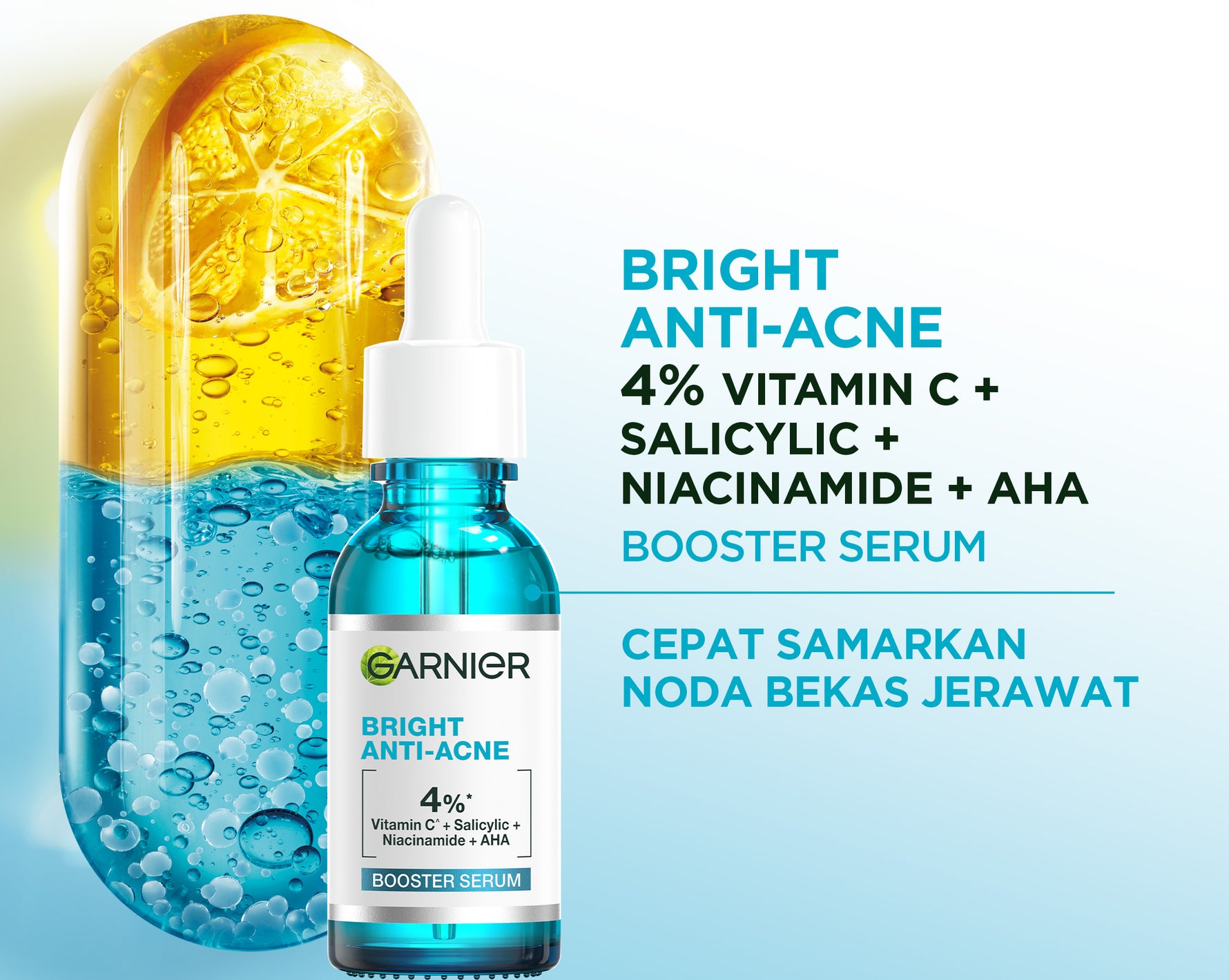 GARNIER Serum Bright Complete Anti Acne Booster Serum Lawan Jerawat 15ml 30ml - Skincare Vitamin C Salycilic Acid Cocok untuk semua jenis kulit