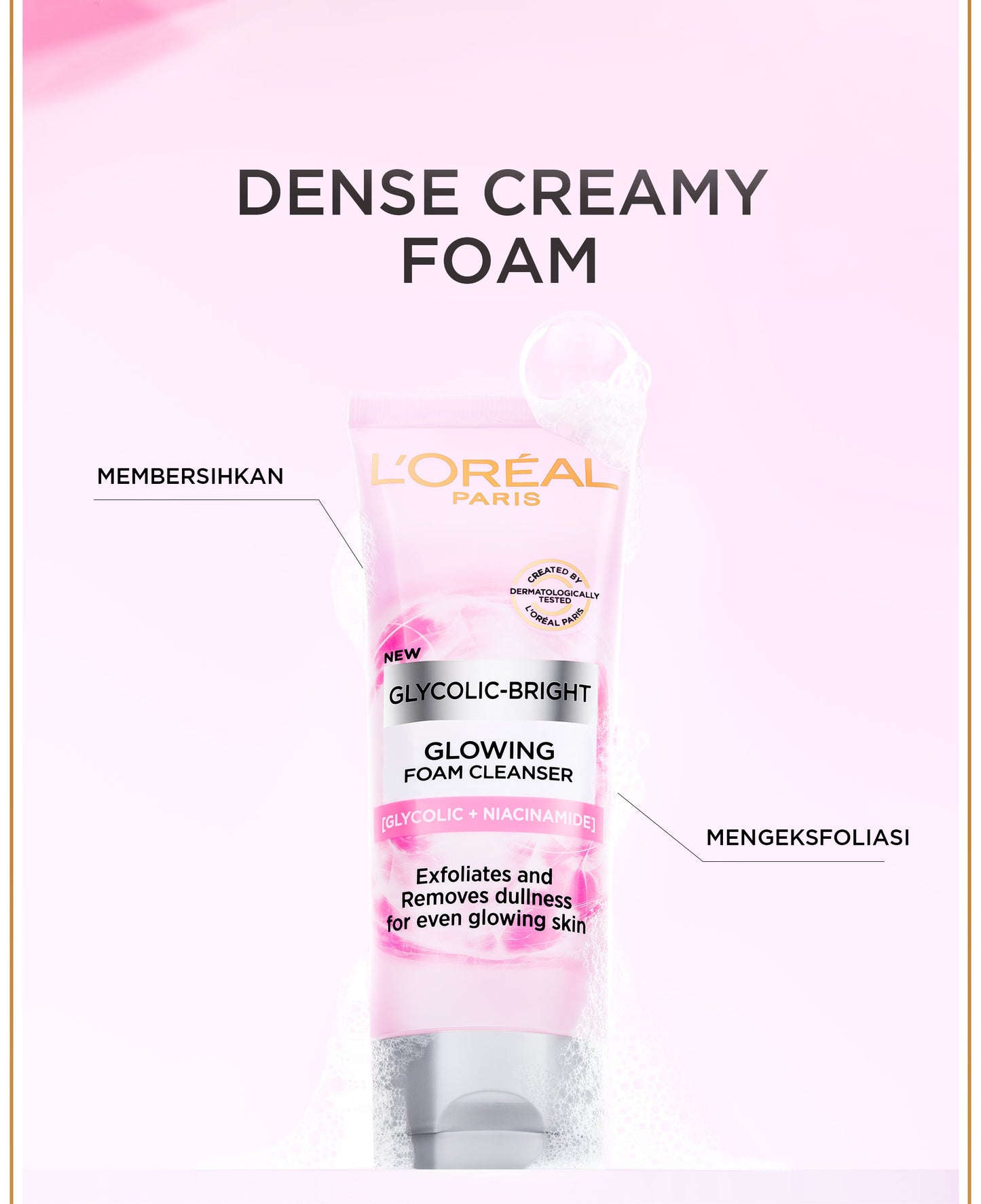 L'Oreal Paris Glycolic Bright Daily Cleanser Foam - 50/100ml Skin Facial Wash Loreal Glyco Acid AHA Exfoliating Anti Dark Spot Wajah Peeling Muka