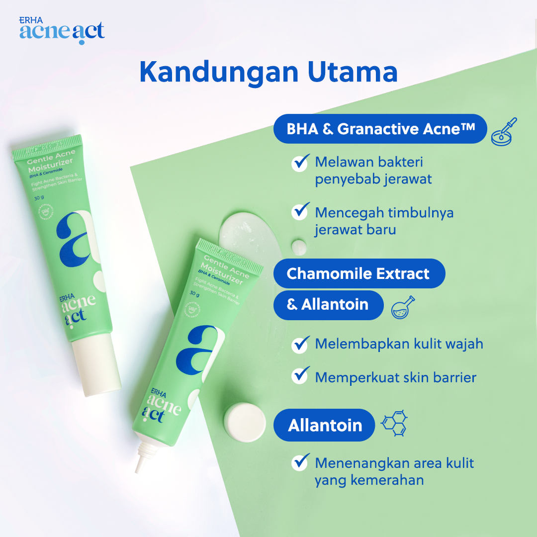 ERHA Acneact Gentle Acne Moisturizer 30g - Pelembab Wajah Jerawat Ceramide Low ph Ph Balance