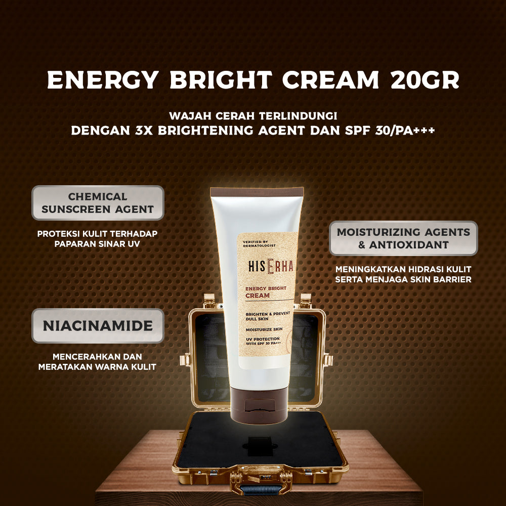 HIS ERHA Mantools Set - Rangkaian untuk Kulit BerjerawatHIS ERHA Paket Lengkap Facial Wash, Serum, Sunscreen Pelembap Brightening / Acne - Set untuk Mencerahkan Wajah Kusam, Lawan Jerawat / Minyak khusus Pria, Verified by Dermatologist, Niacinamide, Salic