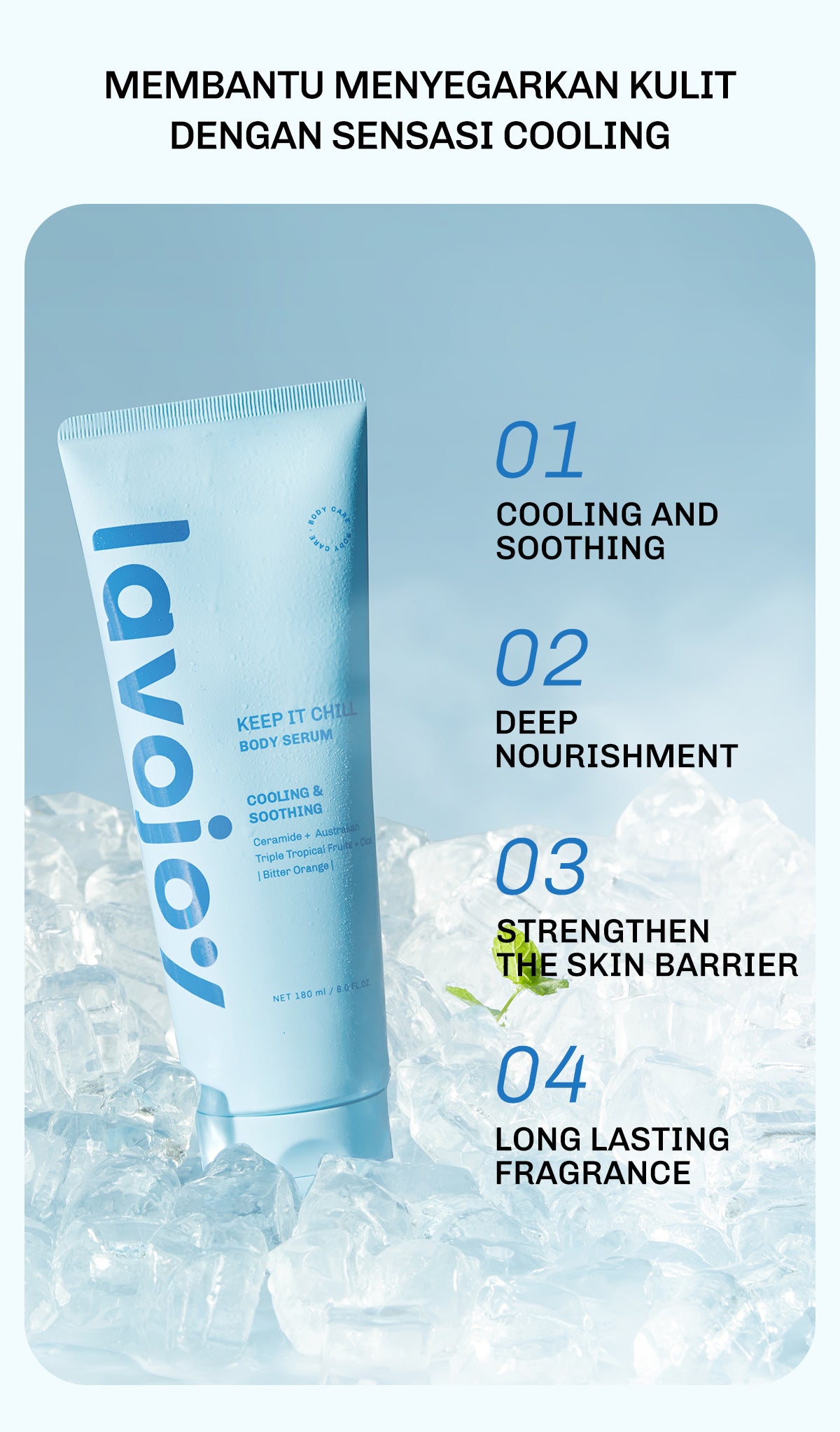 Lavojoy Keep It Chill Body Serum 180ml | Calm Down And Hydrate Skin | Body Lotion | Sensasi Dingin | Menenangkan Kulit | Memperkuat Skin Barrier | Ceramide + Centella Asiatica + Mint Extracts