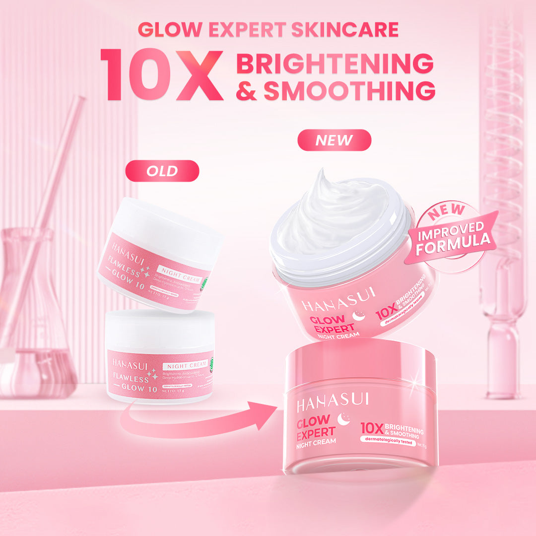Hanasui Glow Expert Night Cream New Improved Formula - Gel Cream Ringan & Kunci Kelembaban Mencerahkan & Menghaluskan - Niacinamide & Genowhite