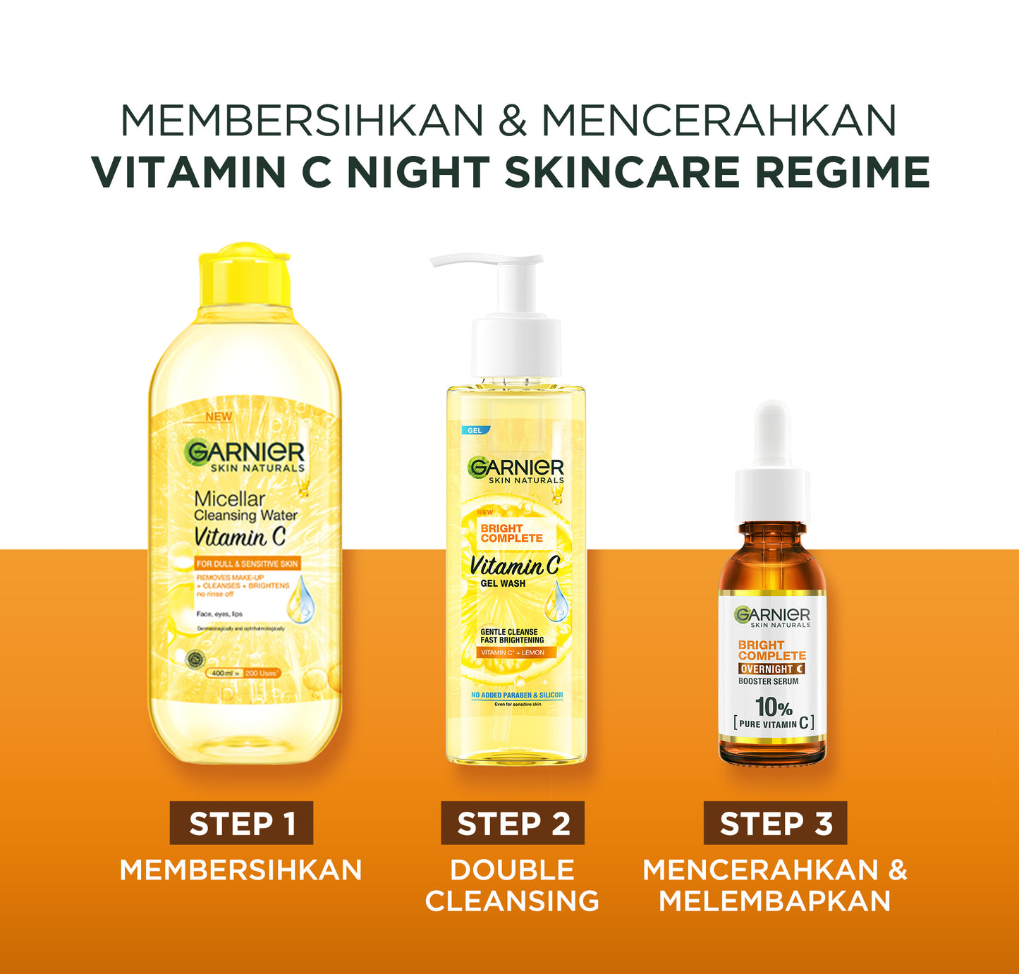 GARNIER Serum Bright Complete Overnight PURE VITAMIN C Serum 15ml 30ml - Skincare Mencerahkan Wajah Vitamin C Cocok untuk semua jenis kulit Serum Malam