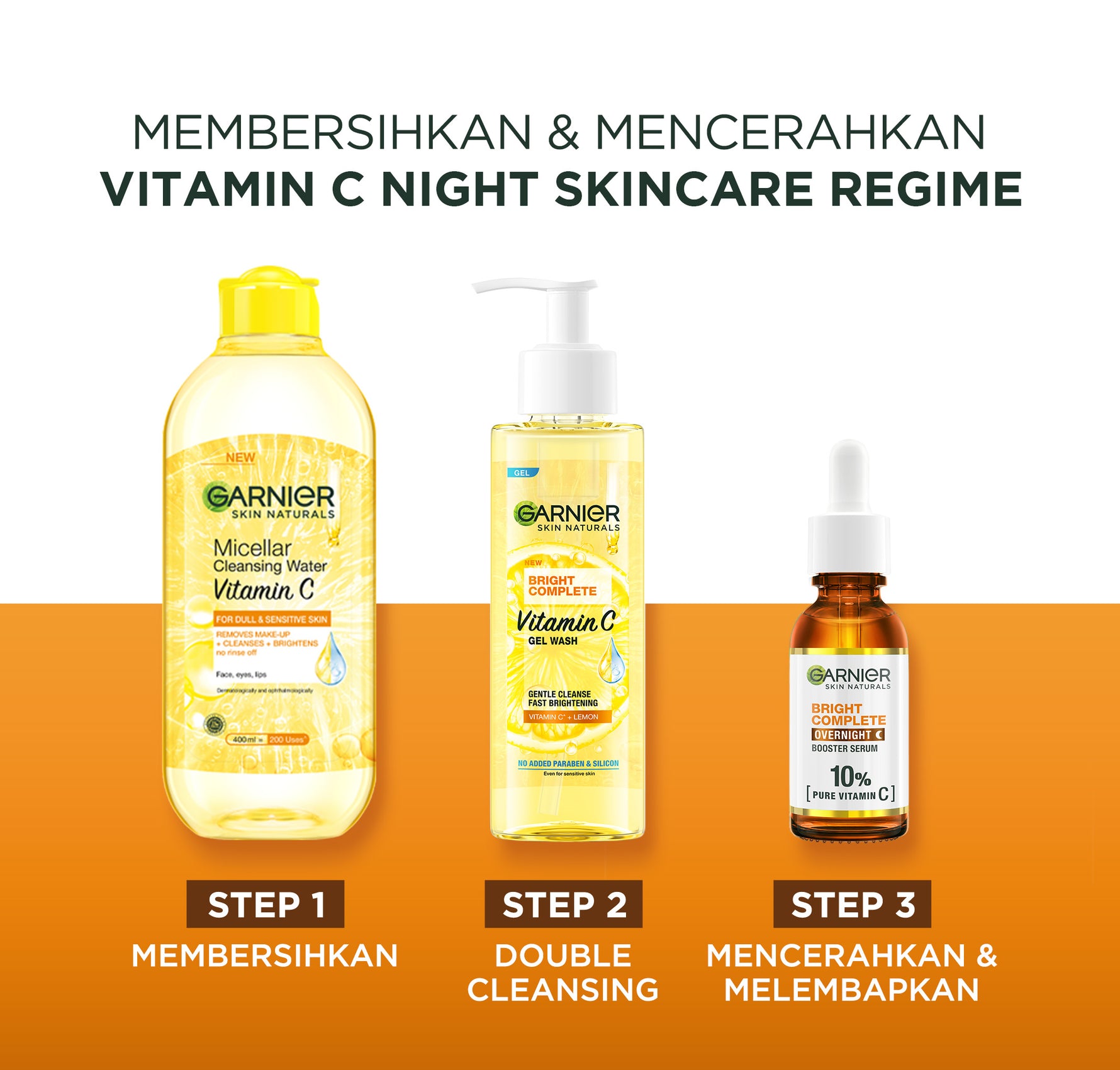 GARNIER Serum Bright Complete Overnight PURE VITAMIN C Serum 15ml 30ml - Skincare Mencerahkan Wajah Vitamin C Cocok untuk semua jenis kulit Serum Malam
