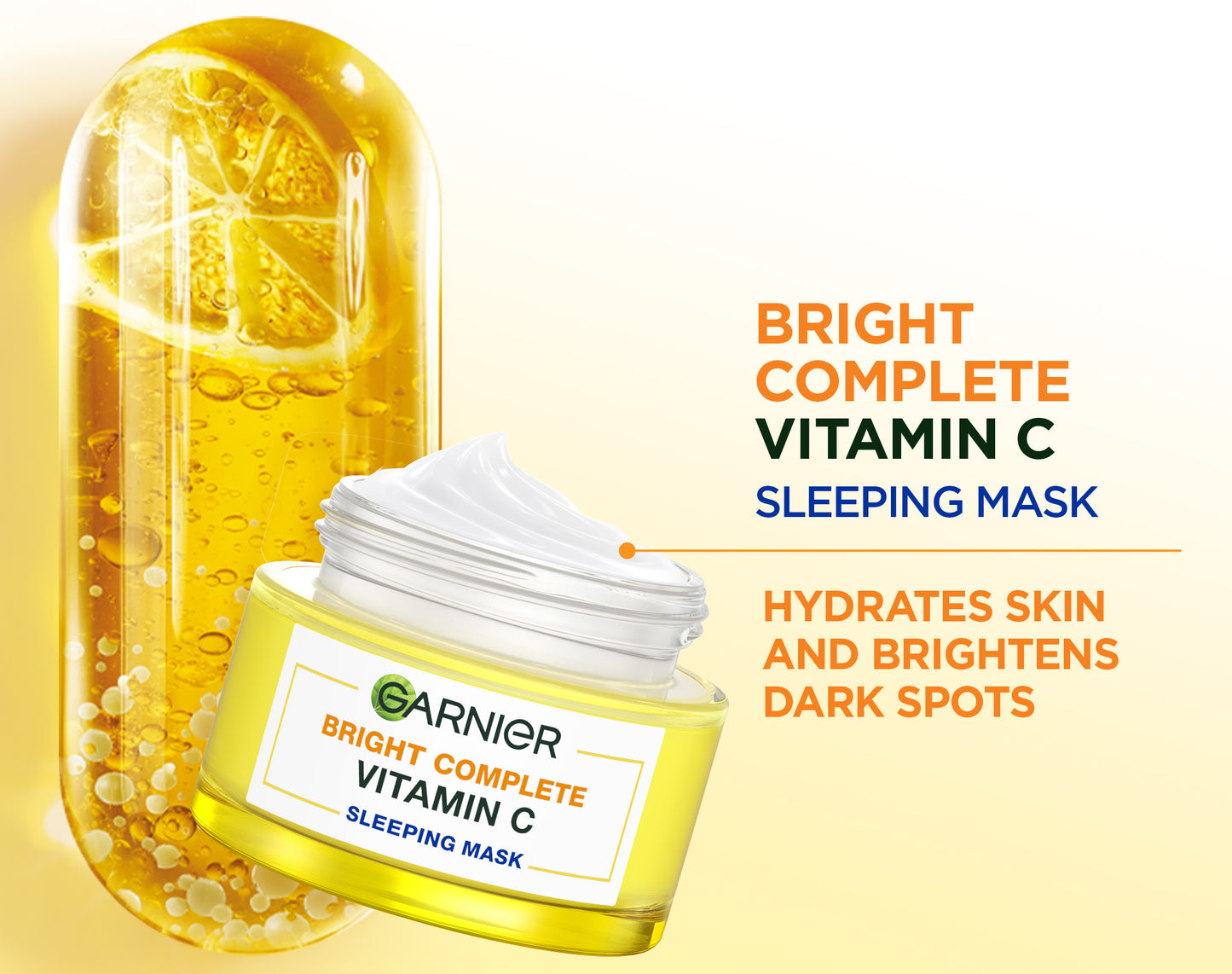 GARNIER Bright Complete Vitamin C Brightening Sleeping Mask Night Cream Krim Malam Mencerahkan 50 ml Moisturizer Tone Up Glowing Skincare - pelembab wajah pemutih wajah