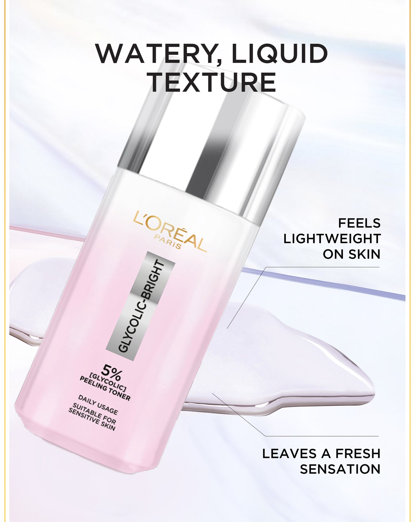 L’Oreal Paris Glycolic Bright Peeling Toner - 25 (Kulit Cerah, Halus dan Glowing dalam 30 detik)  Kulit Kusam, Noda Hitam, Bekas Jerawat, Eksfoliasi  Brightening