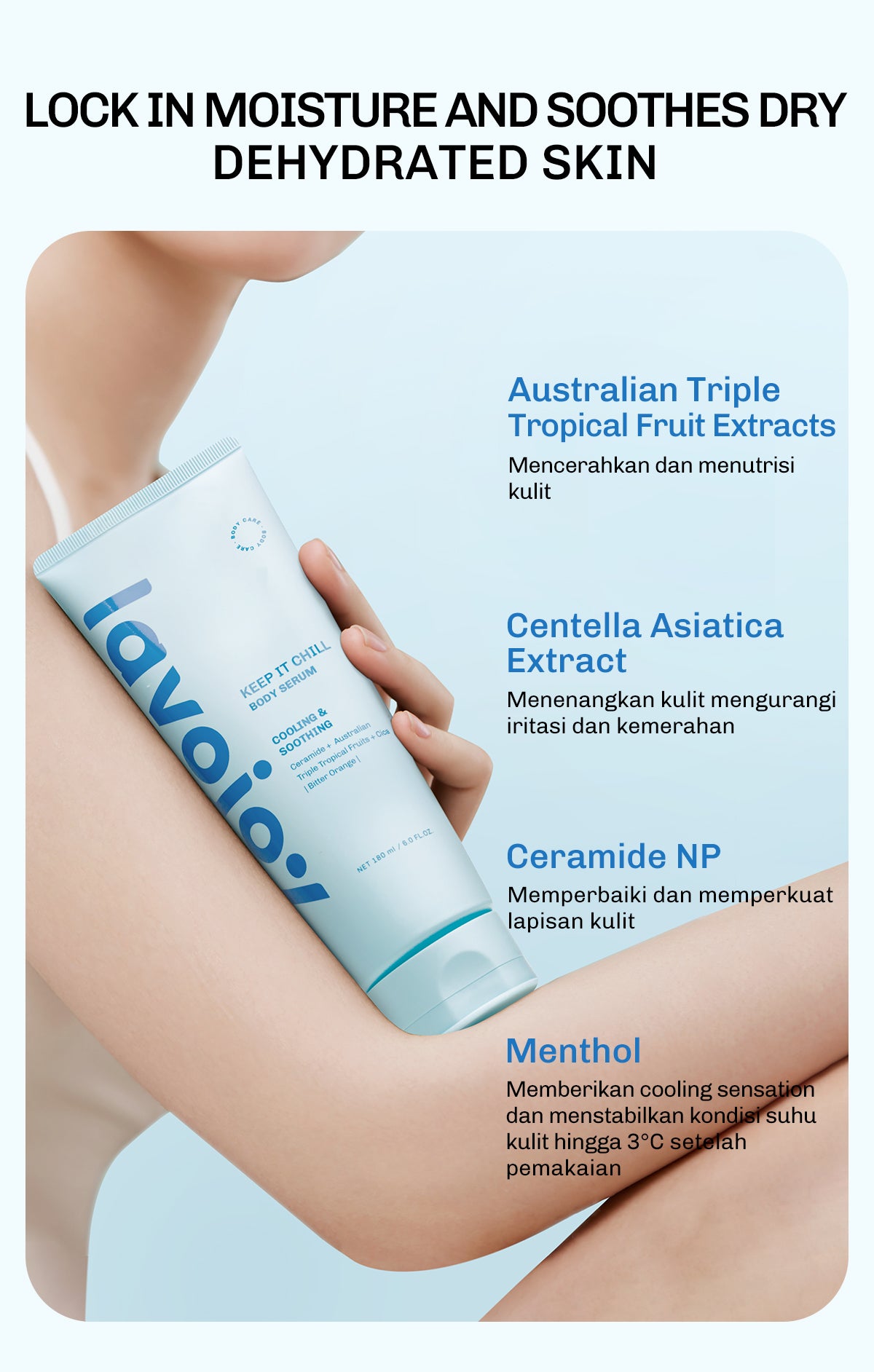 Lavojoy Keep It Chill Body Serum 180ml | Calm Down And Hydrate Skin | Body Lotion | Sensasi Dingin | Menenangkan Kulit | Memperkuat Skin Barrier | Ceramide + Centella Asiatica + Mint Extracts