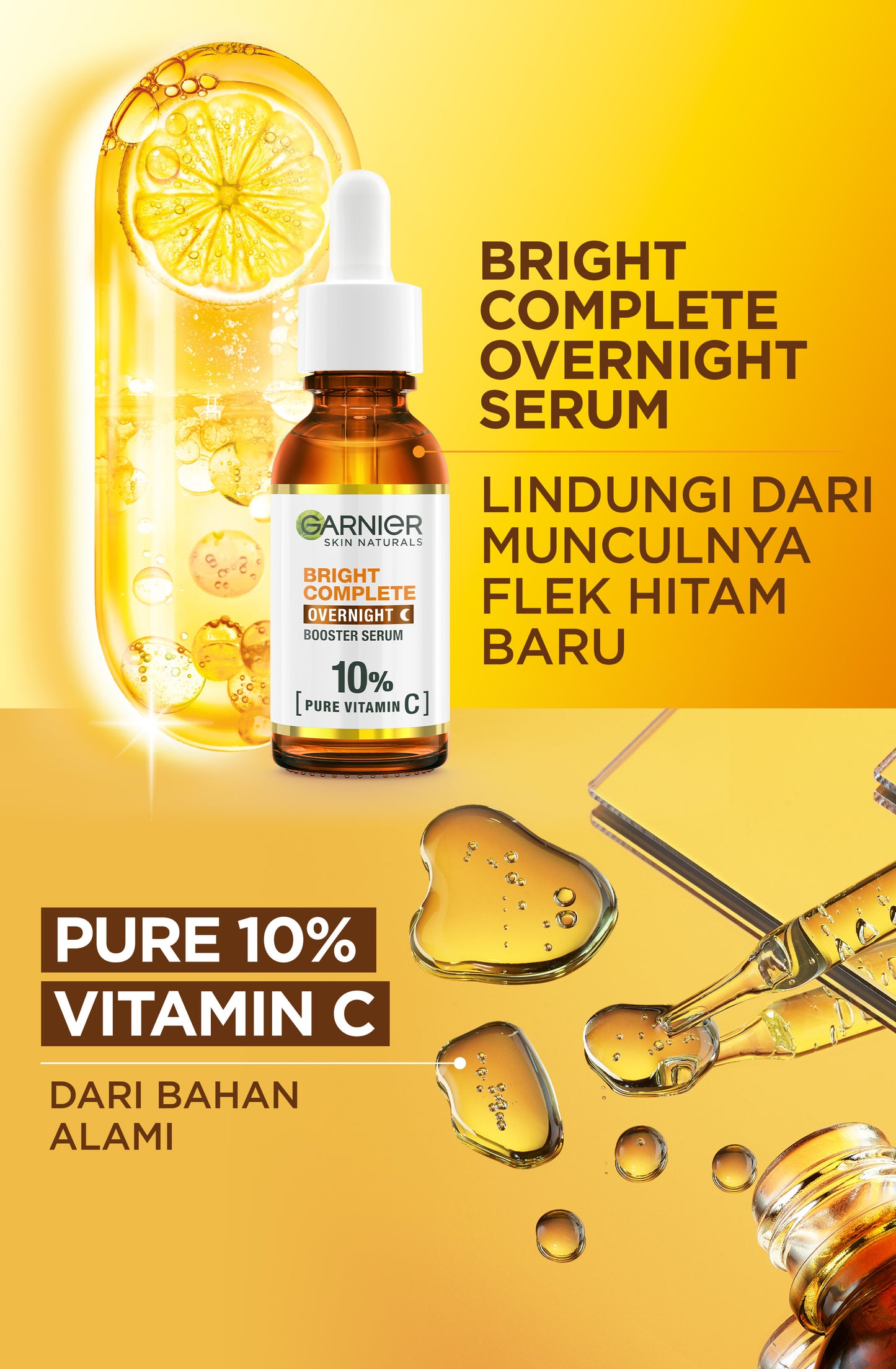 GARNIER Serum Bright Complete Overnight PURE VITAMIN C Serum 15ml 30ml - Skincare Mencerahkan Wajah Vitamin C Cocok untuk semua jenis kulit Serum Malam