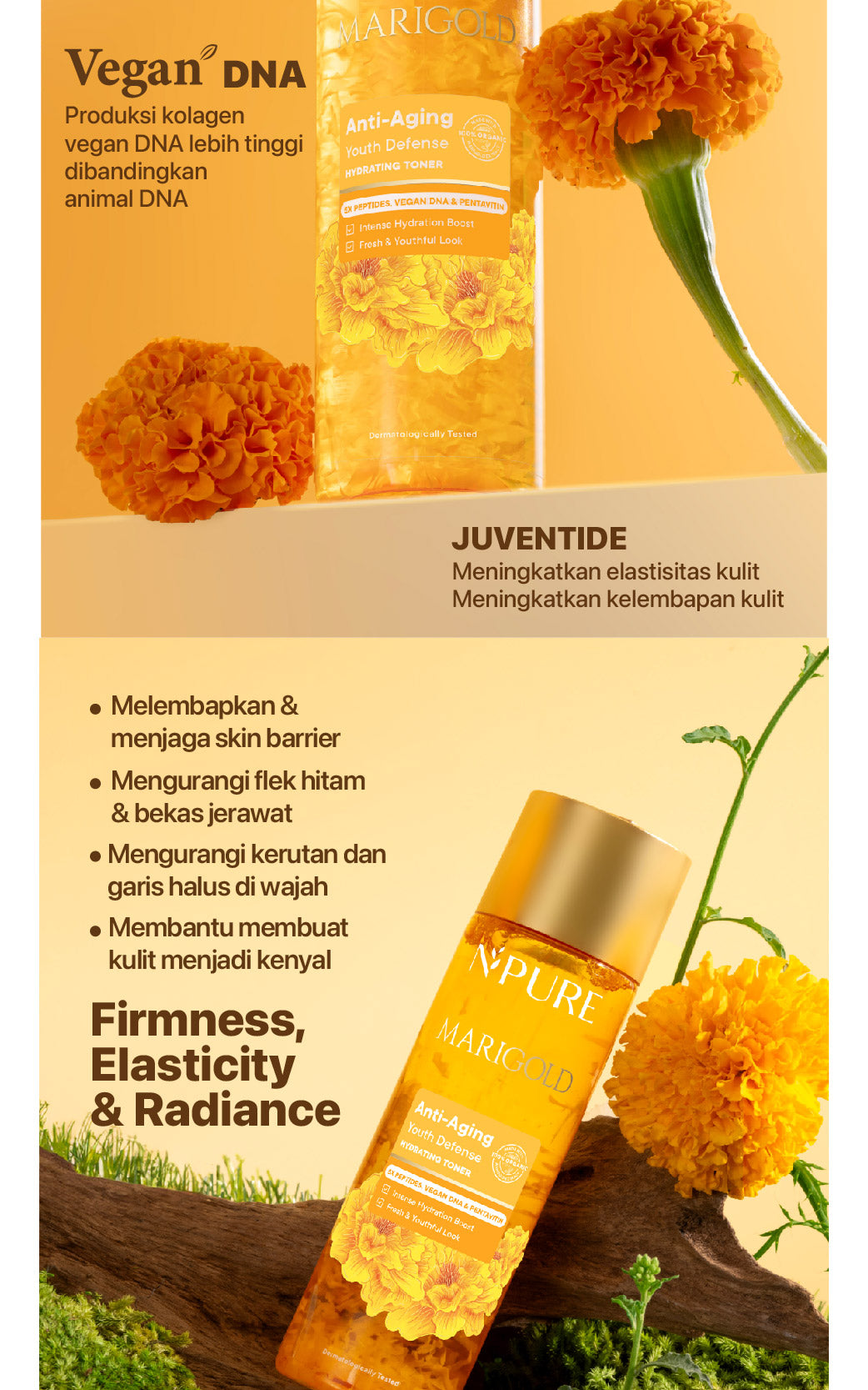 MARIGOLD TONER - NPURE Marigold Anti-Aging Youth Defense Hydrating Toner / Clearing Petal Toner/ Anti Aging Toner/ Toner Gentle Eksfoliasi Wajah Natural / Membersihkan Kotoran