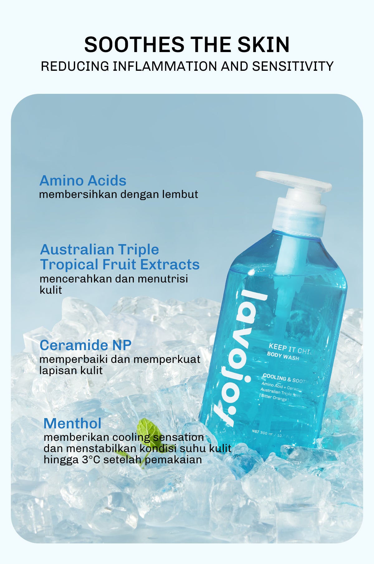 Lavojoy Keep It Chill Body Wash 300ml | Calm Down And Hydrate Skin | Sabun Mandi Cair | Sensasi Dingin | Menenangkan Kulit | Memperkuat Skin Barrier | Ceramide + Centella Asiatica + Mint Extracts