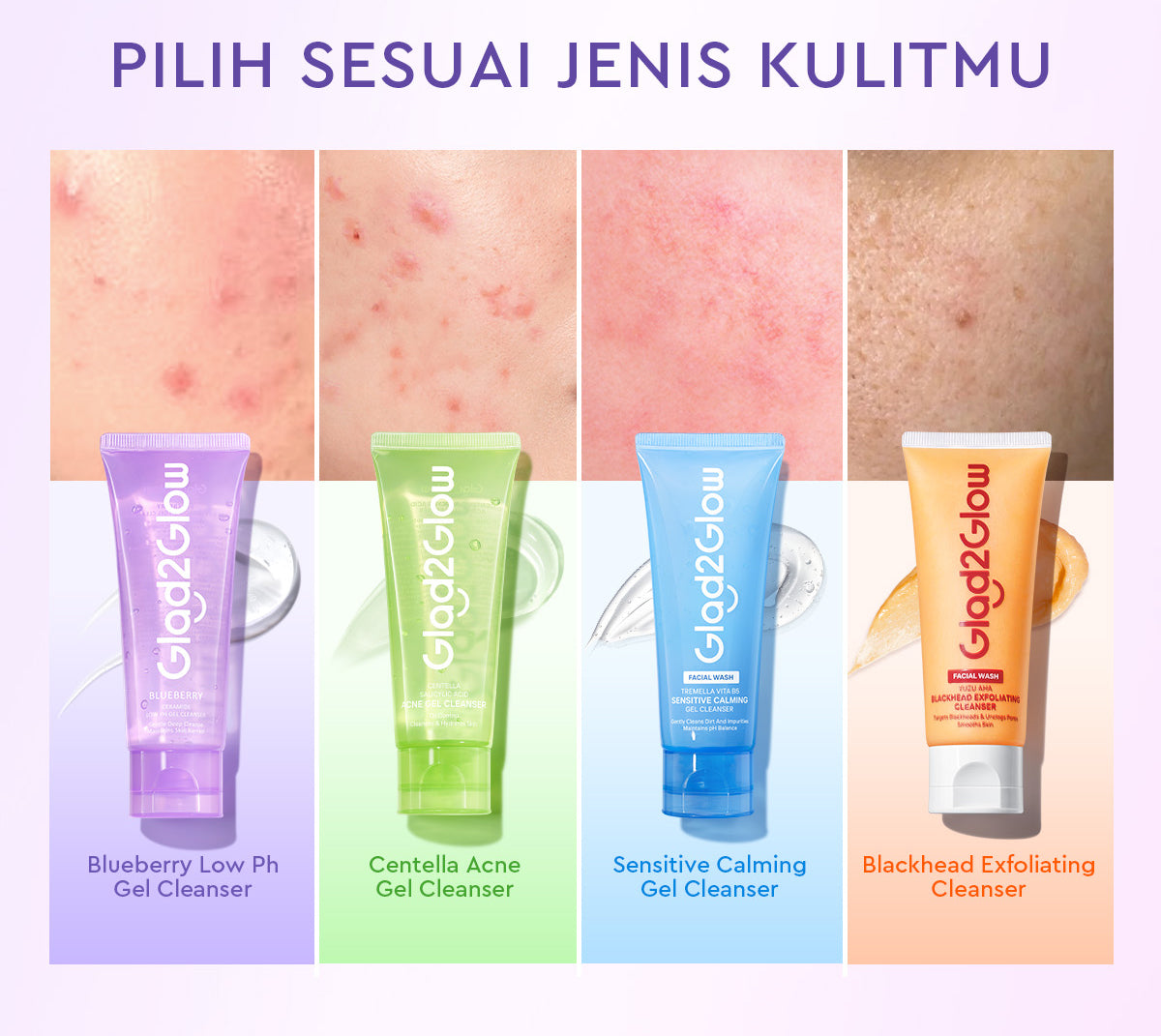 Glad2Glow Blueberry Ceramide Low pH Gel Cleanser facial wash skincare face wash sabun cuci muka cleansing balm exfoliating exfoliasi wajah sabun muka pembersih wajah Memperbaiki penghalang kulit tetap terhidrasi wajah G2G g2glow official store
