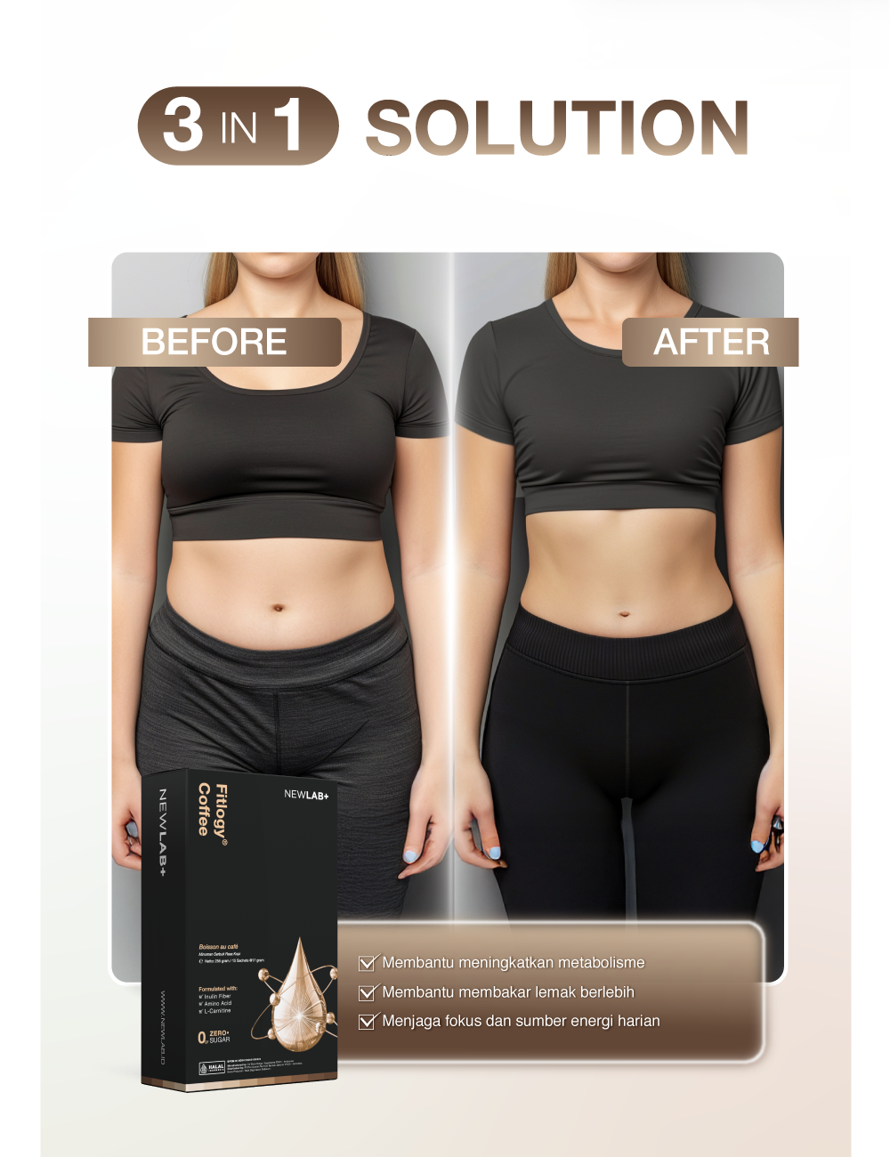 NEWLAB Fitlogy Coffee | Kopi Sehat untuk Kontrol Berat Badan & Gut Health | L-Karnitin & Garcinia Pelangsing Badan  15 Sachet