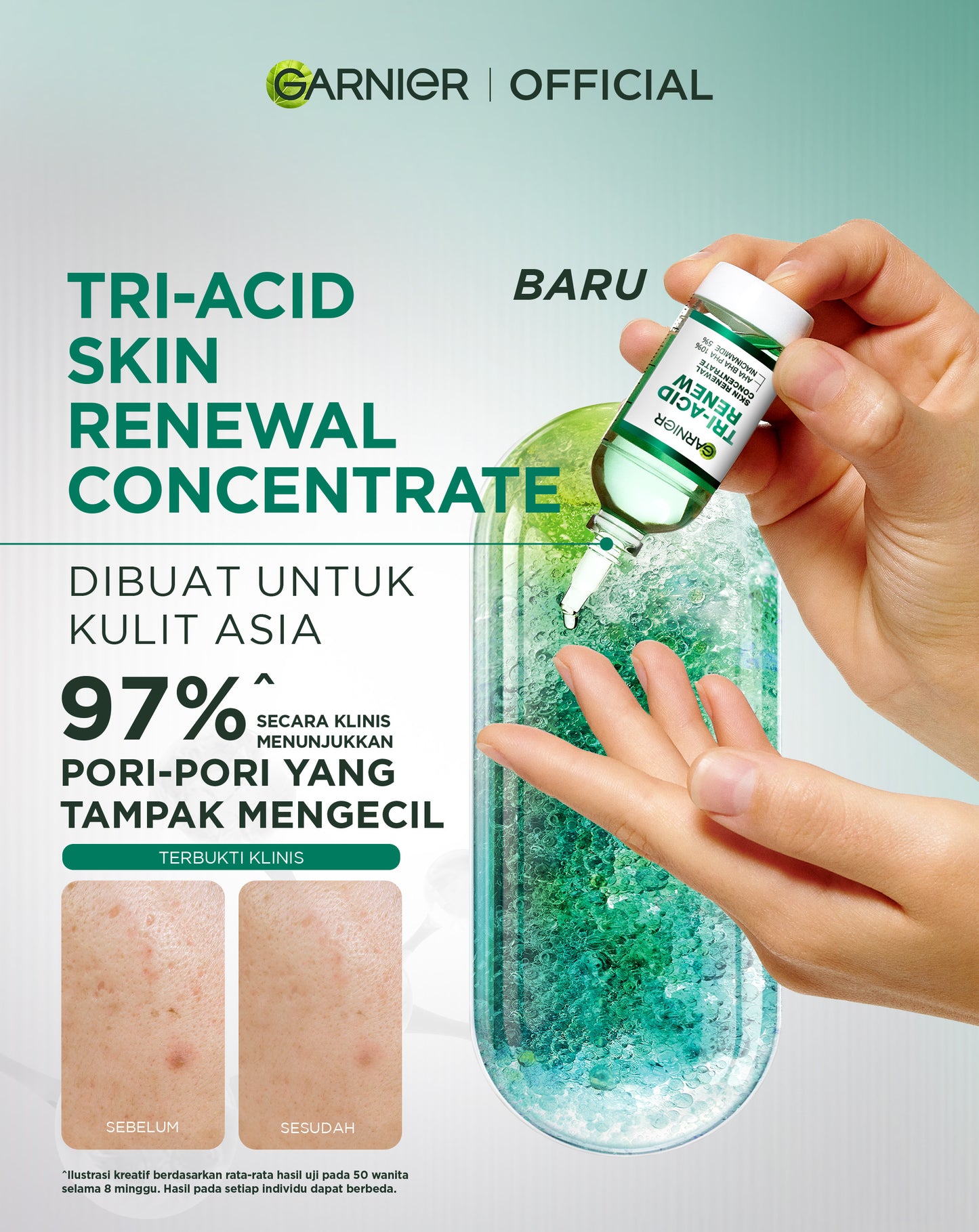 GARNIER Tri Acid Renew Peeling Serum Exfoliasi Wajah - Glass Skin AHA BHA PHA 10% Niacinamide 5% Skincare Exfoliating Renewal Concentrate kulit ideal daily safe for sensitive skin exfoliant serum mencerahkan wajah