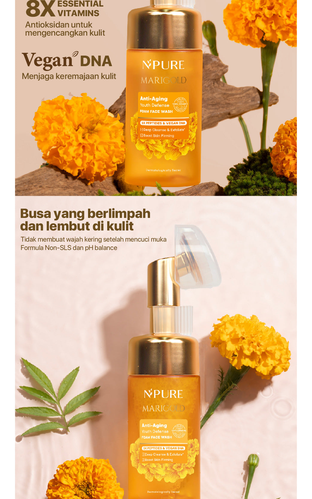 NPURE Facial Wash Marigold/ Deep-Cleanse / Anti Aging Facial Wash / Sabun Wajah Natural