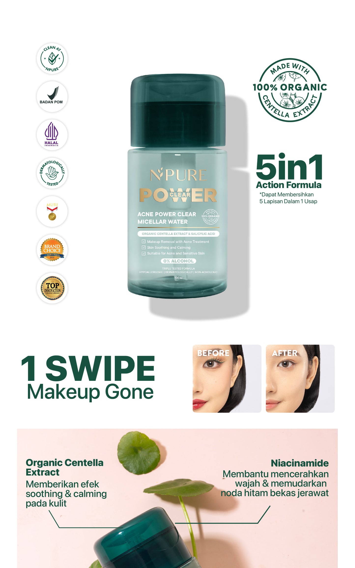 NOT FOR SALE - NPURE ACNE POWER CLEAR MICELLAR WATER 100ml / Micellar No Alcohol / SLS Free 100ml