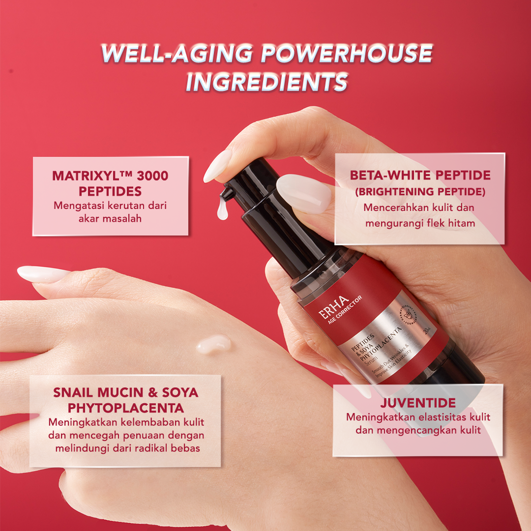 ERHA Age Corrector Serum Peptides & Soya Phytoplacenta for Well-Aging | Mengurangi Garis Halus Kerutan | Melembabkan | Boost Kolagen | Mencerahkan Flek Hitam | Glowing Plumpy | Anti Aging | Kenyal Kencang Cerah