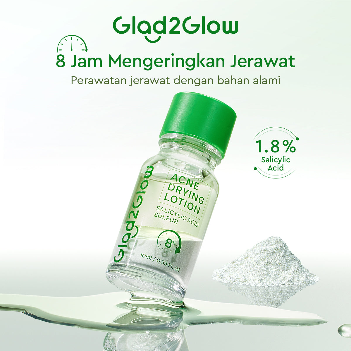 GLAD2GLOW Acne Drying Lotion Mengeringkan Jerawat 8 Jam Dengan Sulfur BHA & Bahan Alami Instant Acne Care Acne Gel Patch Spot Jerawat Serum Moisturizer Acne Skincare Wajah face wash facial Salicylic Acid Niacinamide g2glow official store
