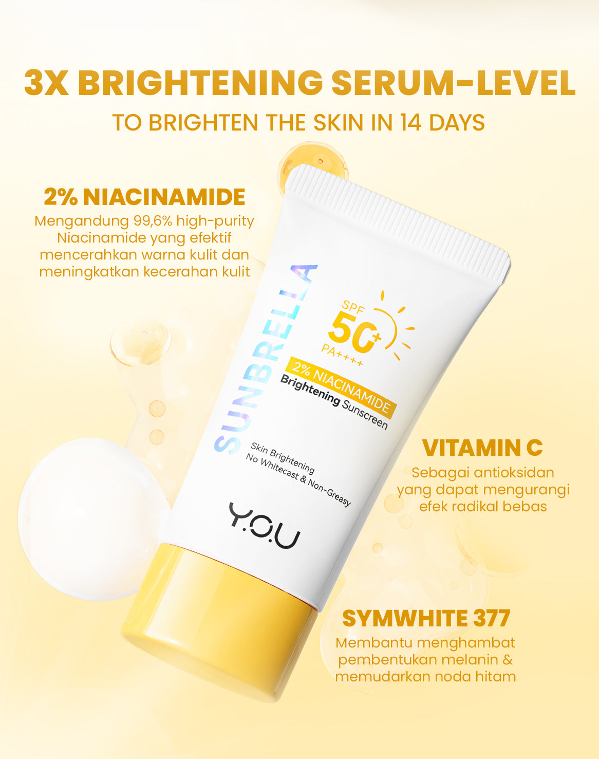 YOU Sunbrella 2% Niacinamide Brightening Sunscreen Cooling Sunscreen Sunscreen Sensasi Dingin Sunscreen SPF 50