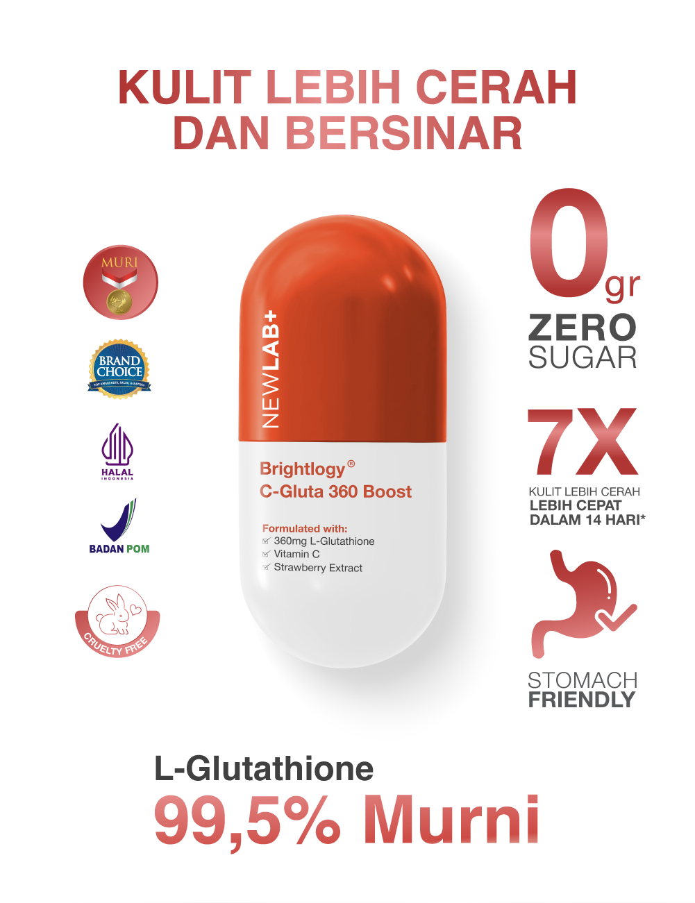 NEWLAB Brightlogy C-Gluta 360 Boost || Minuman Glutathione untuk Pemutih Badan || Glutathione Kapsul || Glutathione Whitening 50gr