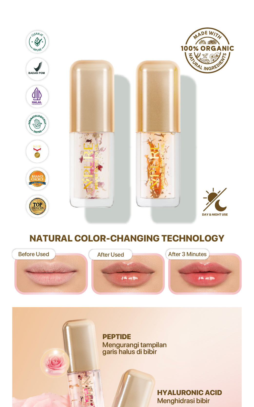 LIP CARE - NPURE Power Glow Lip Oil / Lip Gloss / Lip Base / Lip Topper / Pelembab Bibir