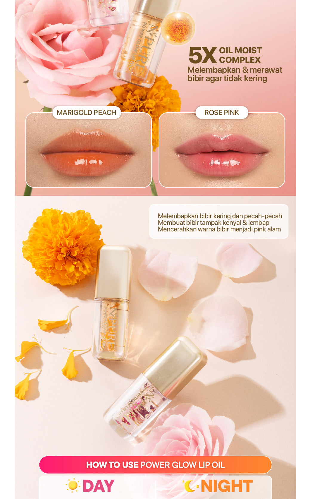 LIP CARE - NPURE Power Glow Lip Oil / Lip Gloss / Lip Base / Lip Topper / Pelembab Bibir