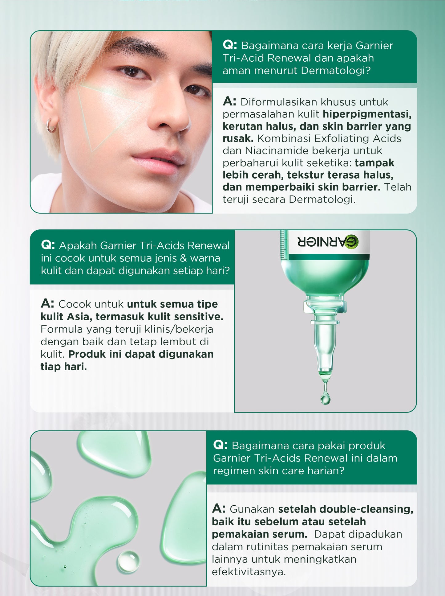 GARNIER Tri Acid Renew Peeling Serum Exfoliasi Wajah - Glass Skin AHA BHA PHA 10% Niacinamide 5% Skincare Exfoliating Renewal Concentrate kulit ideal daily safe for sensitive skin exfoliant serum mencerahkan wajah