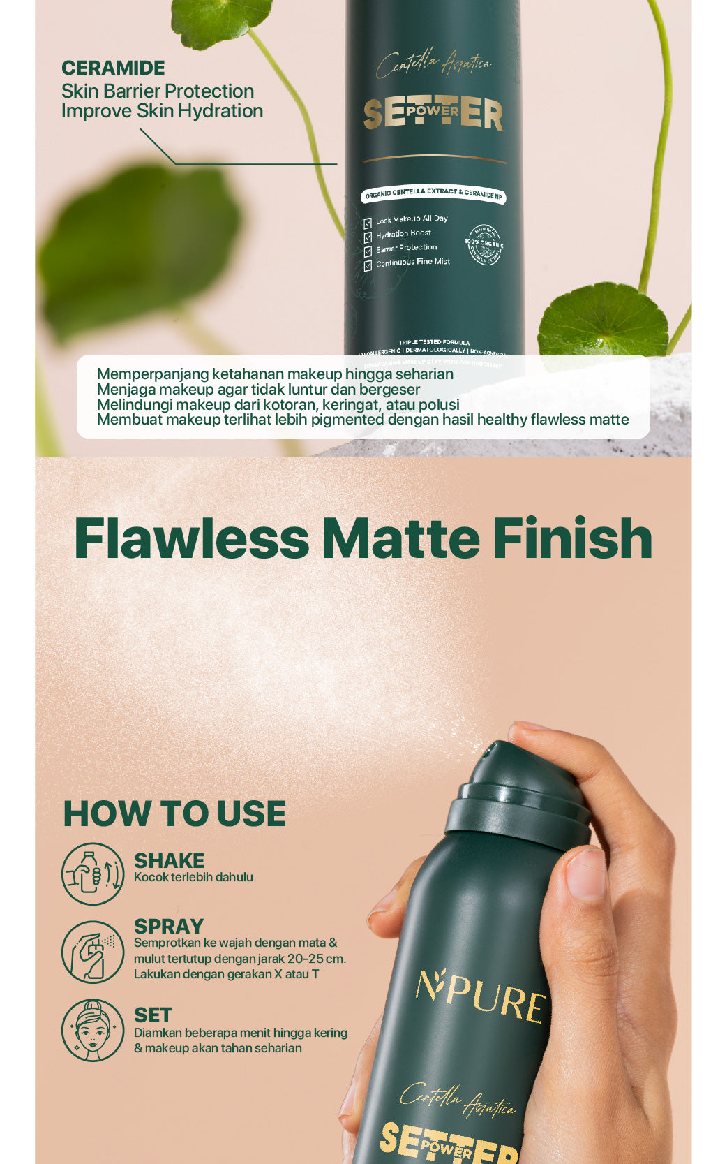 SETTING SPRAY - NPURE  Centella Asiatica Power Setter - Setting Spray / Setting Oil control & Barrier Protection / Setting Spray cocok untuk kulit berjerawat & sensitif / spray makeup tahan lama