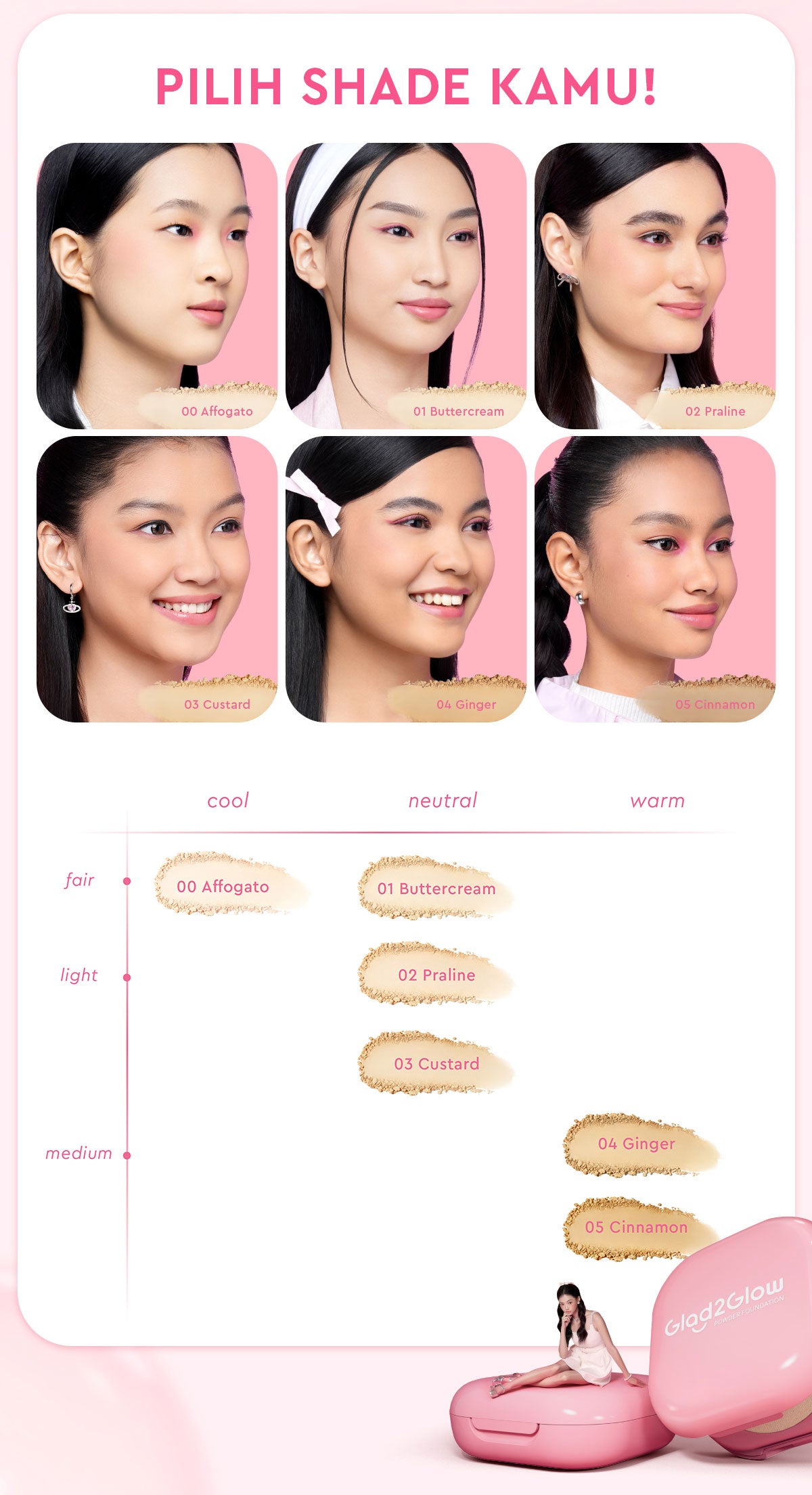 Glad2Glow Perfect Blurring Powder Foundation waterproof setting two way cake TWC Mengandung squalane dan vitamin E concealer pengontrol minyak meratakan warna kulit bantalan udara yang menjaga kelembapan alas bedak krim BB concealer g2glow official store