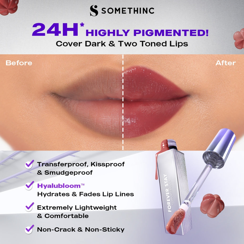 SOMETHINC Forever Stay Comfort Lip Glaze - Transferproof Lip Glaze, Awet Digunakan 24 Jam | Ringan Digunakan Di Bibir, Dengan Warna Menyala, Mampu Menutup Warna Bibir Gelap