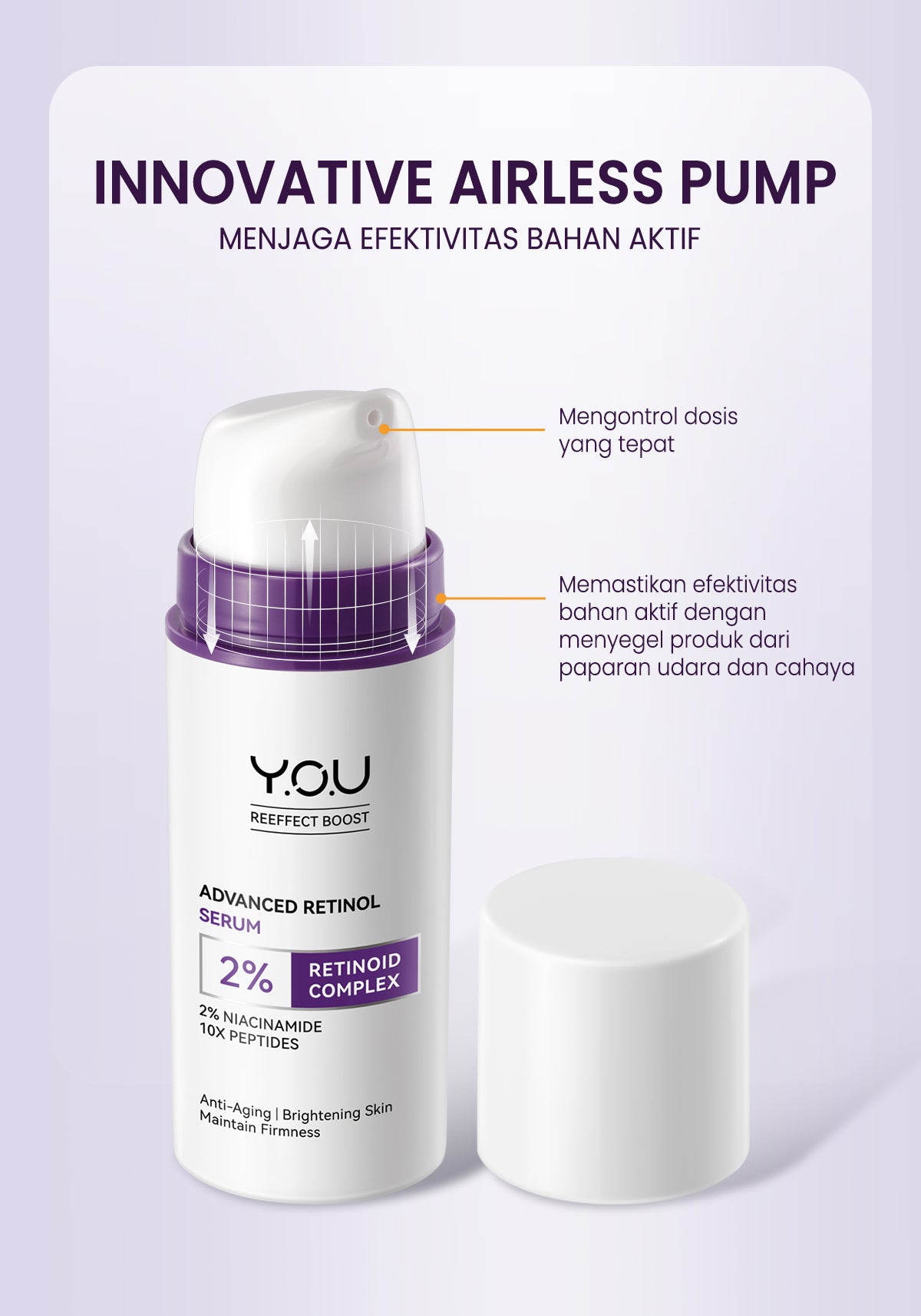 YOU Retinol 2pcs Set Advanced Retinol Serum 15ml + Renewal Retinol Moisturizer Anti aging Retinol Paket kulit cerah Brightening Dark spot noda hitam Memperbaiki tekstur kulit Anti aging Menyamarkan mencegah kerutan dan garis halus