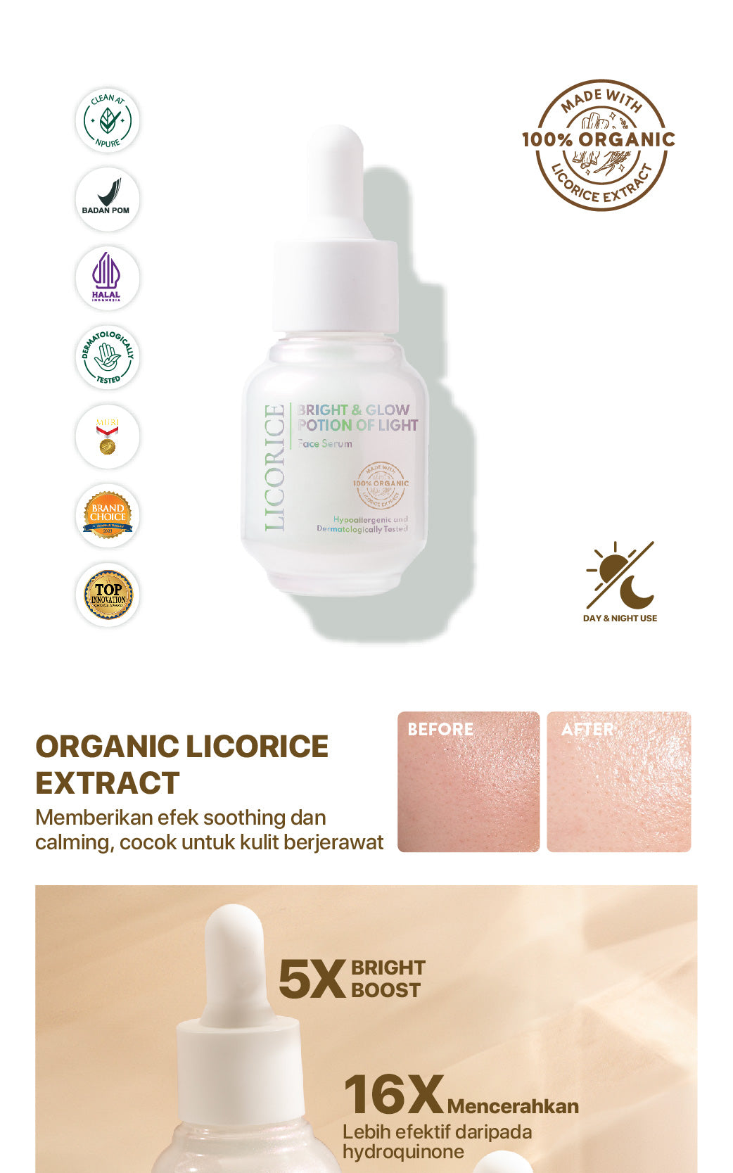 NPURE Licorice Bright & Glow Potion Of Light Face Serum 20ml / Potion of Light / Brightening Serum / Serum Brightening / Wajah Cerah Glowing Flek Hitam / Aman Bumil Busui