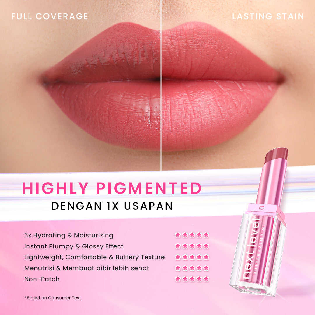 Hanasui Next Level Butter Balm - Color Butter Balm Tinted Lip Balm Melembabkan & Mencerahkan Bibir Lightweight & Cover Bibir Gelap Beauty Hyper Gloss Lip Balm