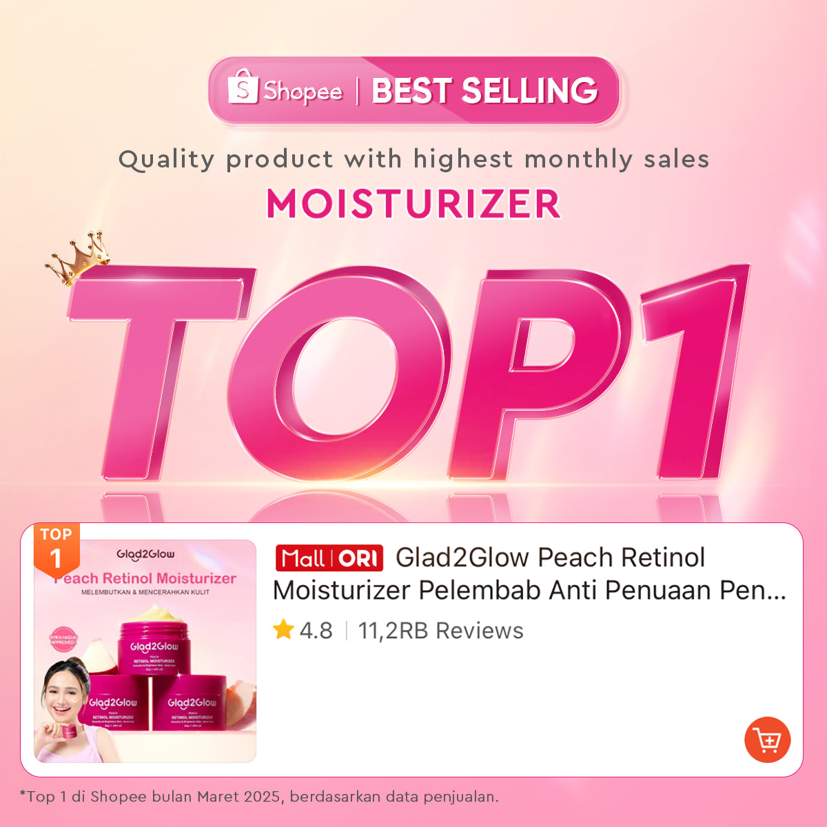 [Tasyafarasya Approved]Glad2Glow Peach Retinol Moisturizer Pelembab Anti Penuaan Penghalang Kulit Mencerahkan Flek Hitam Mengurangi kerutan mencerahkan warna kulit menghaluskan kulit mengecilkan pori-pori membesar dan melembabkan g2glow official store