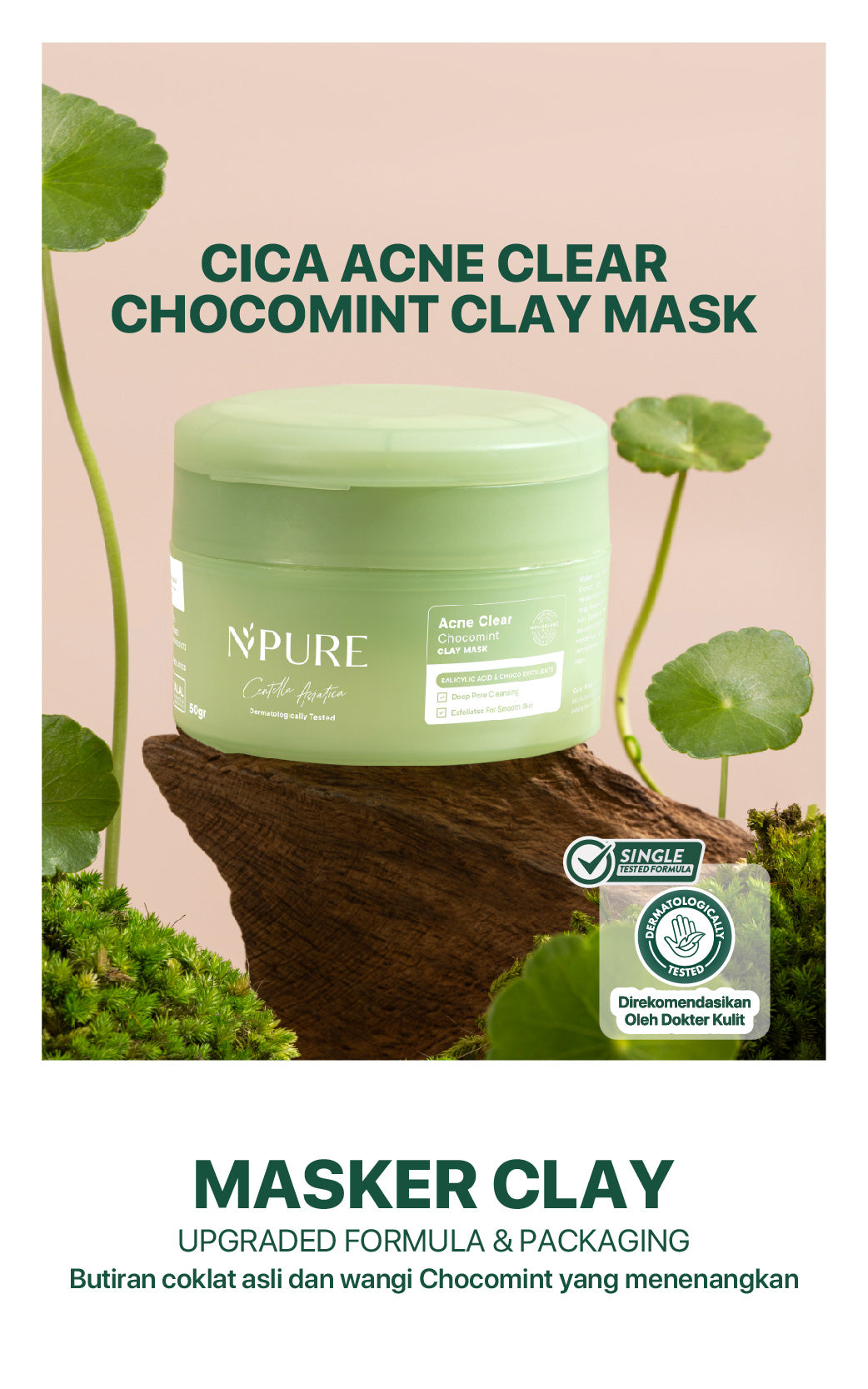 NPURE CENTELLA ASIATICA ACNE CLEAR CHOCOMINT CLAY MASK / Masker Anti Jerawat Komedo / Masker Kulit Berminyak