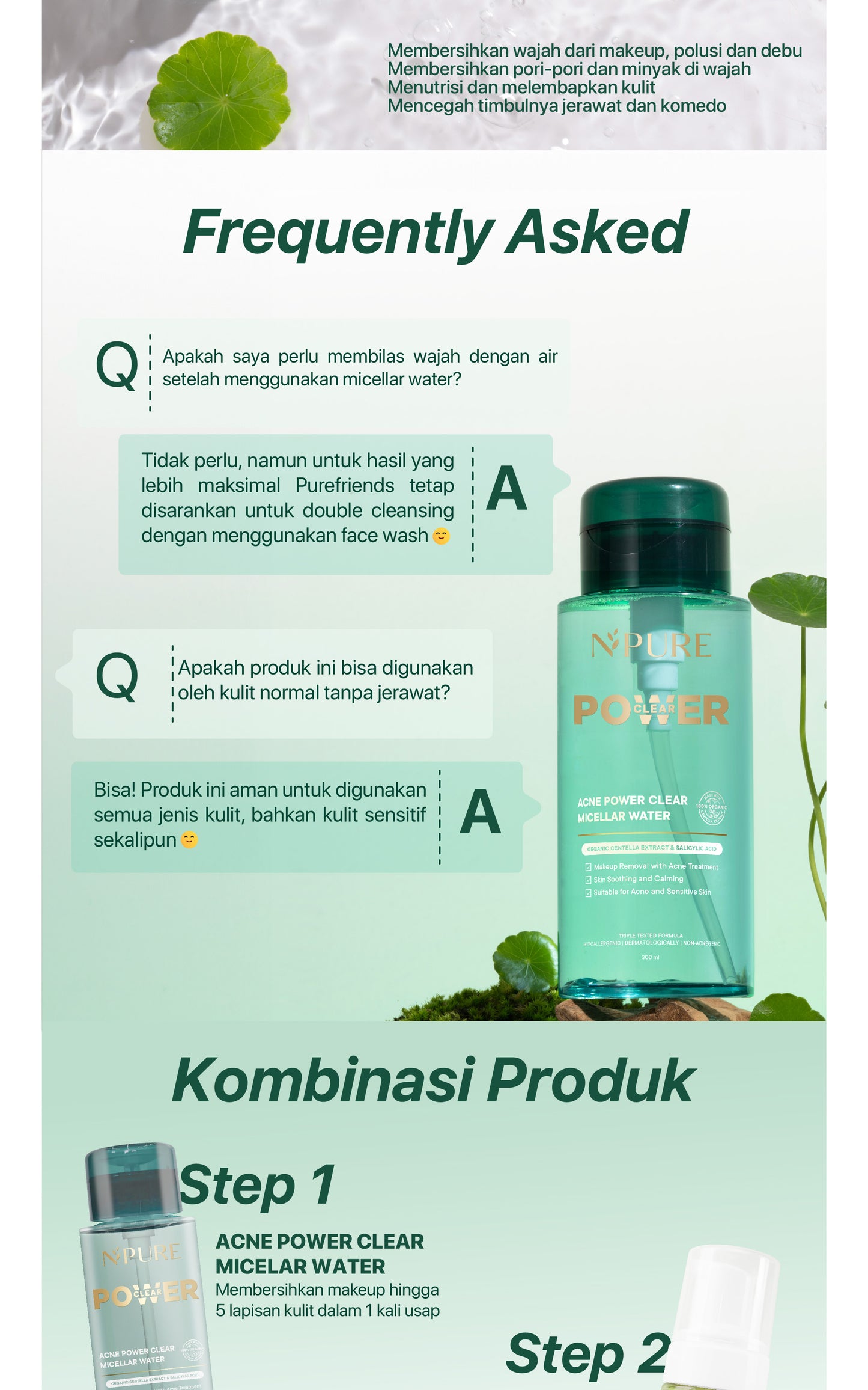 MICELLAR ALL VARIANT - NPURE Acne Power Clear Micellar Water 300ML / Micellar No Alcohol / SLS Free