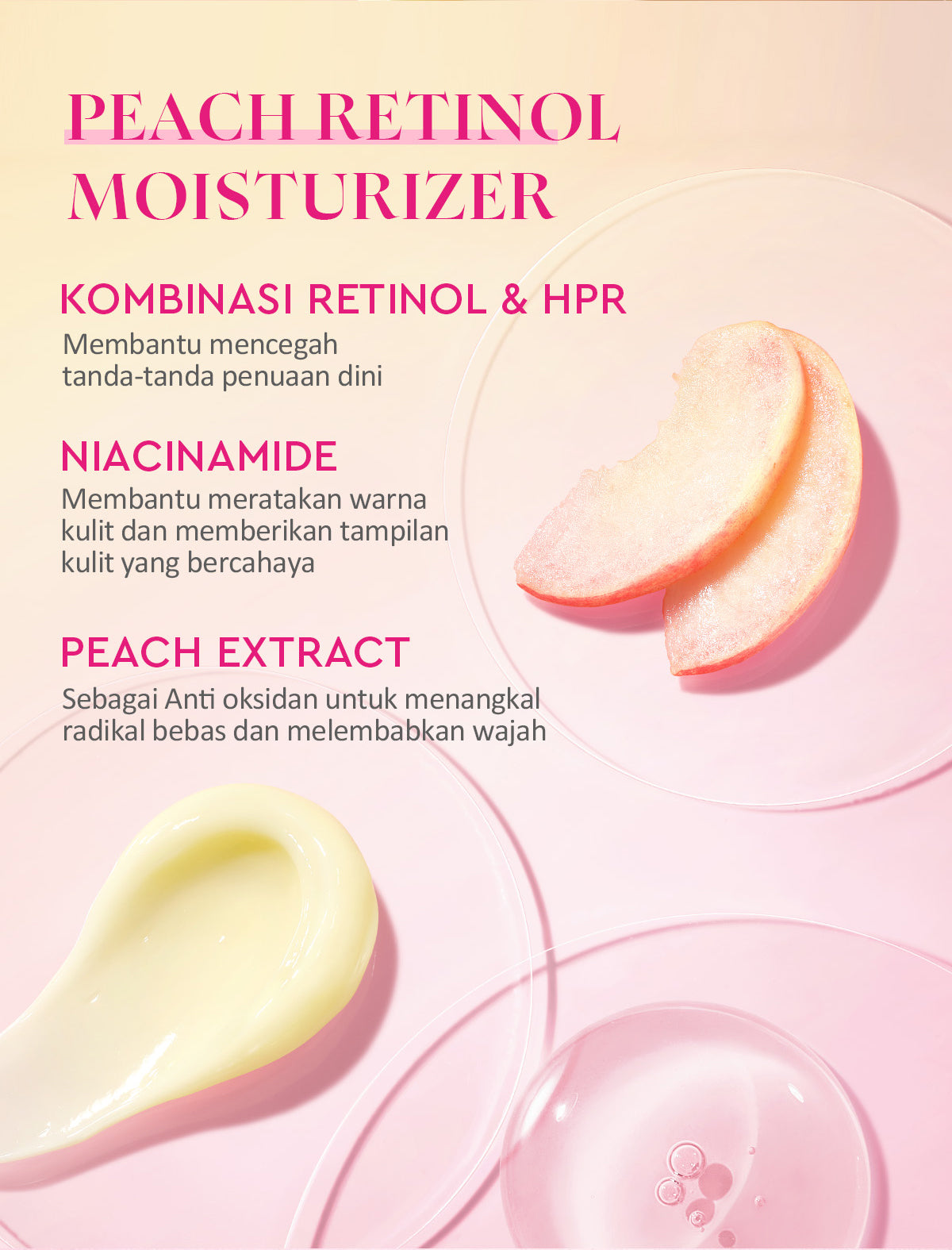 [Tasyafarasya Approved]Glad2Glow Peach Retinol Moisturizer Pelembab Anti Penuaan Penghalang Kulit Mencerahkan Flek Hitam Mengurangi kerutan mencerahkan warna kulit menghaluskan kulit mengecilkan pori-pori membesar dan melembabkan g2glow official store