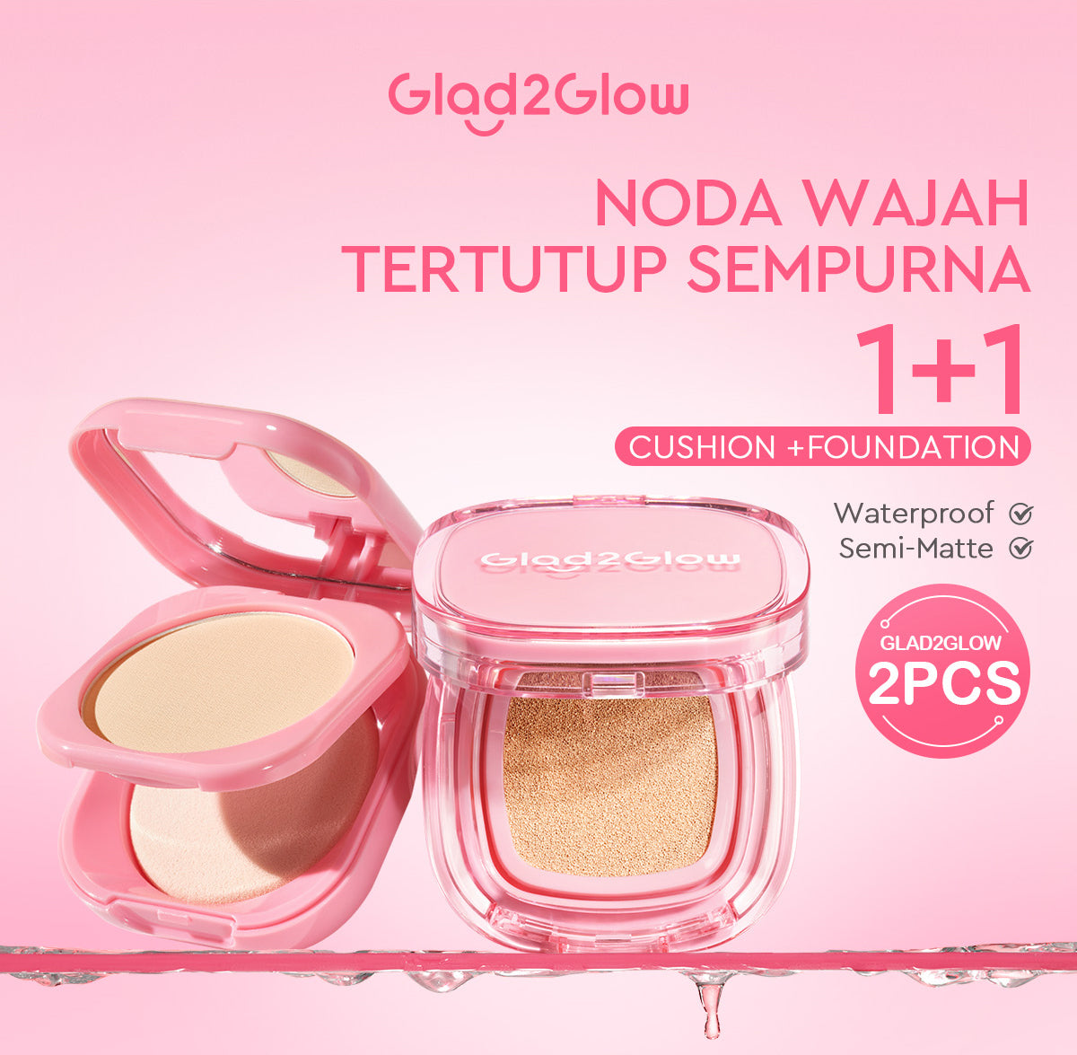 [ORDER NOW, HEMAT 35K]Glad2Glow Perfect Blurring Powder Foundation&Perfect Cover Cushion foundation  Setting waterproof Concealer Oil-Control matte Sweatproof Finish Poreless Highlighting Contouring Refill two way cake BB CC makeup g2glow official store