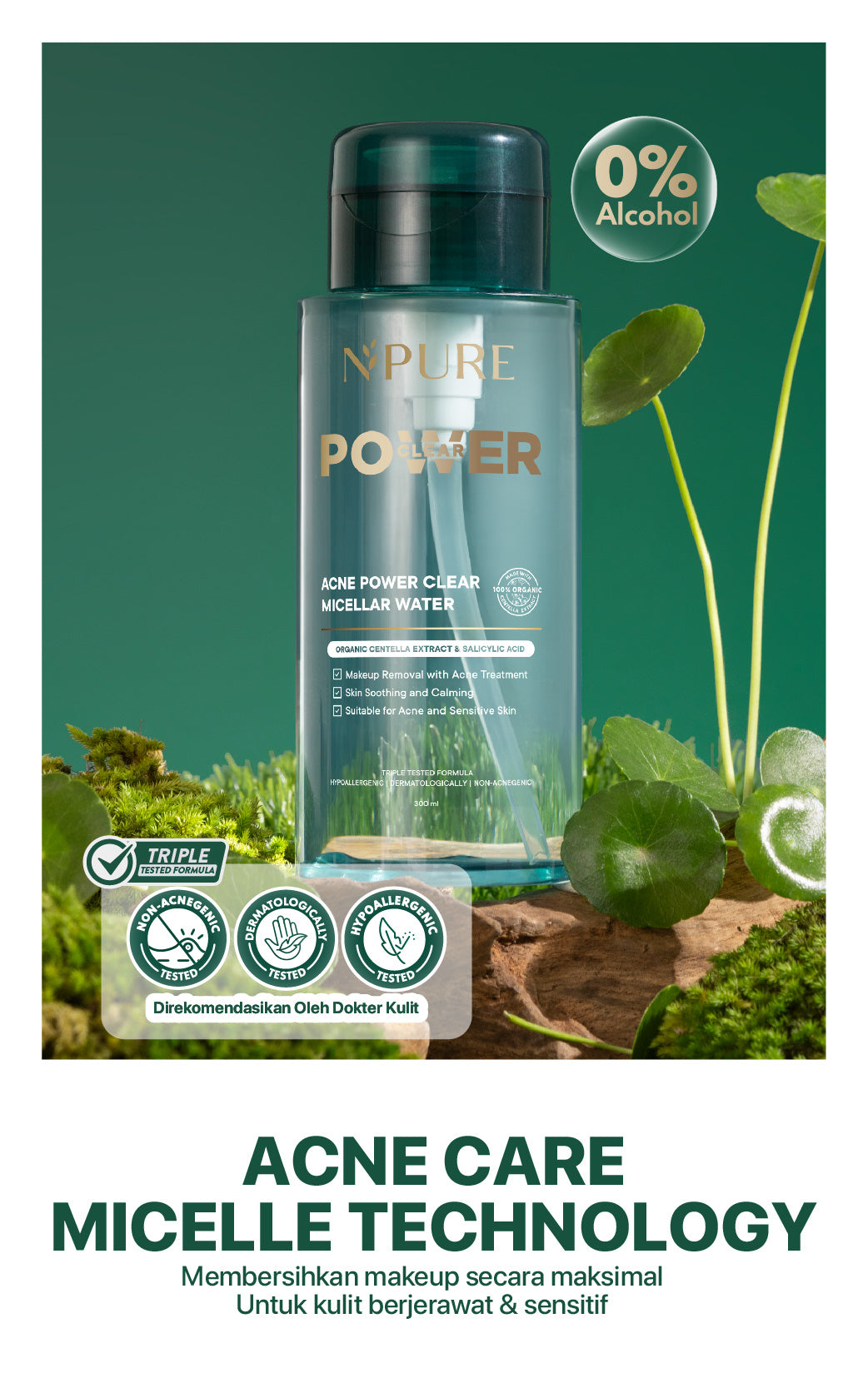 NPURE Acne Power Clear Micellar Water 300ML / Micellar No Alcohol / SLS Free