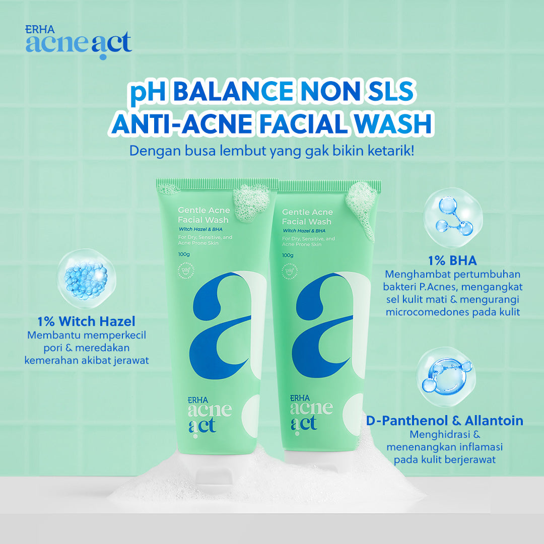 ERHA Acneact Low Ph Gentle Facial Wash 100g - Sabun Wajah Jerawat Kulit Sensitif  Ph Balance Low ph