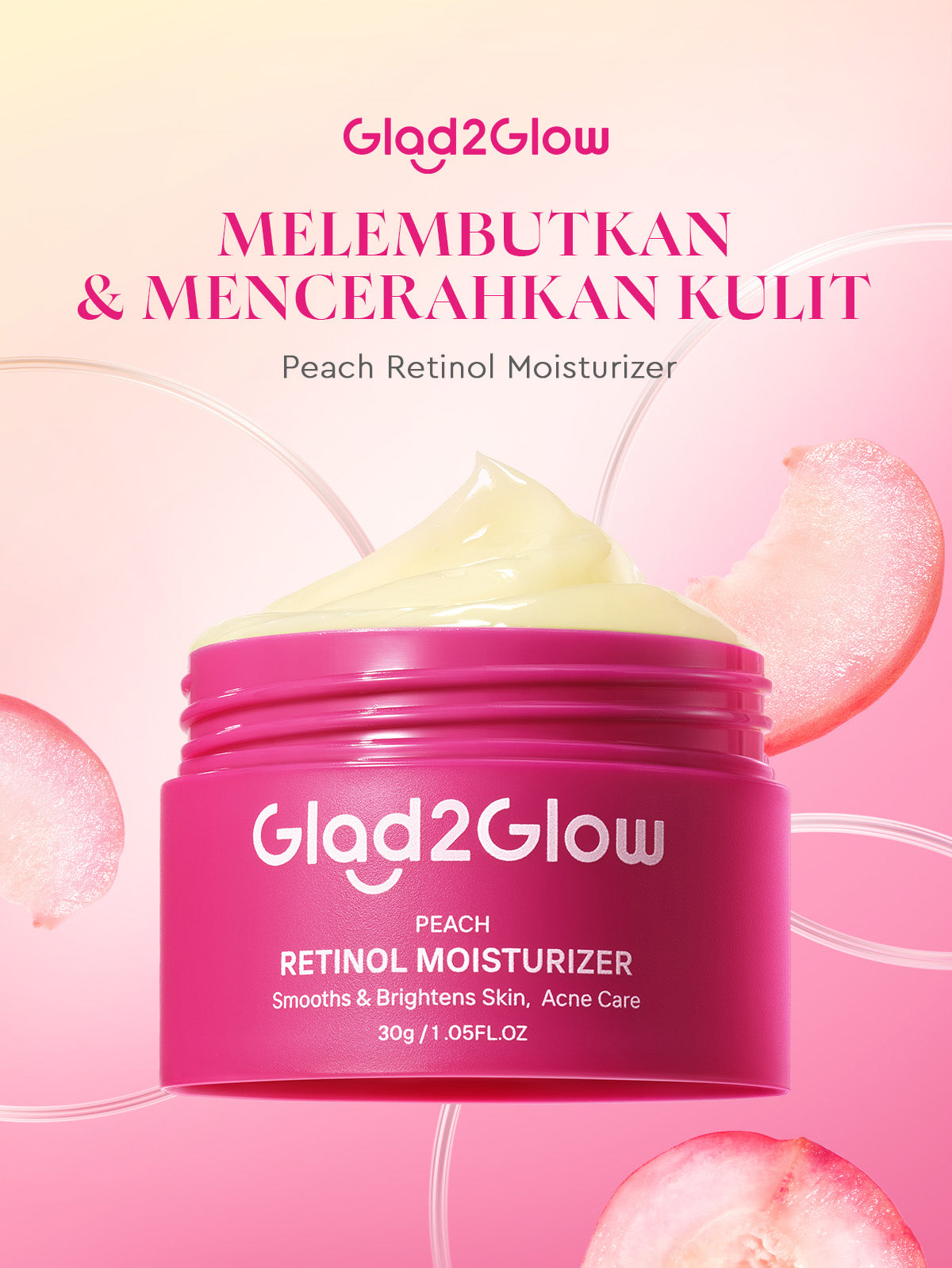 [Tasyafarasya Approved]Glad2Glow Peach Retinol Moisturizer Pelembab Anti Penuaan Penghalang Kulit Mencerahkan Flek Hitam Mengurangi kerutan mencerahkan warna kulit menghaluskan kulit mengecilkan pori-pori membesar dan melembabkan g2glow official store