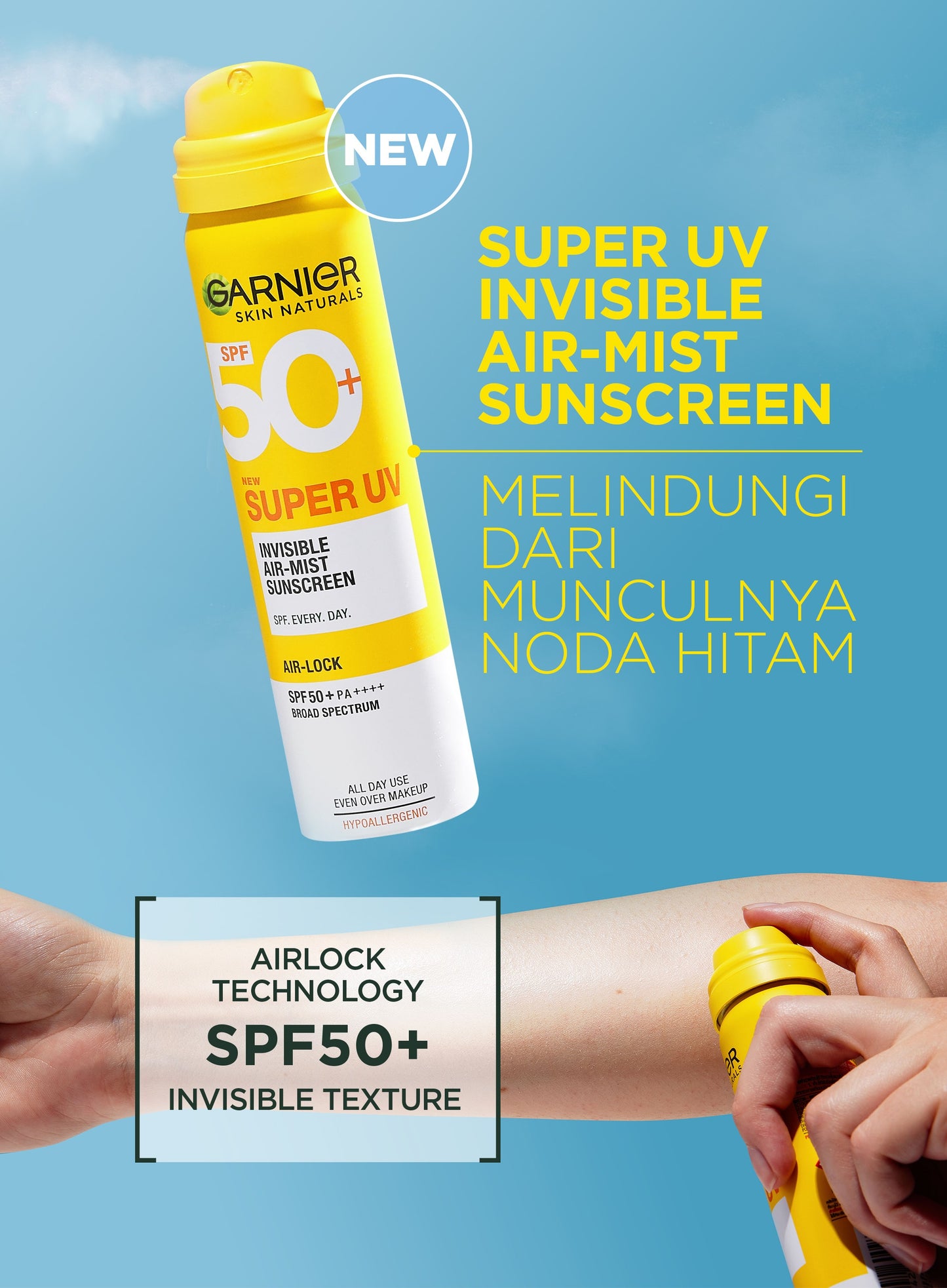 (PAKET HEMAT ISI 3) GARNIER Super UV Invisible Air-Mist Sunscreen Spray SPF 50+ PA++++ Micellar Pink Sakura Glow Water Gel Skin Barrier Repair Daily Cleanser Moisturizer Protection Essentials Bundle - 75 ml + 50 ml + 125 ml