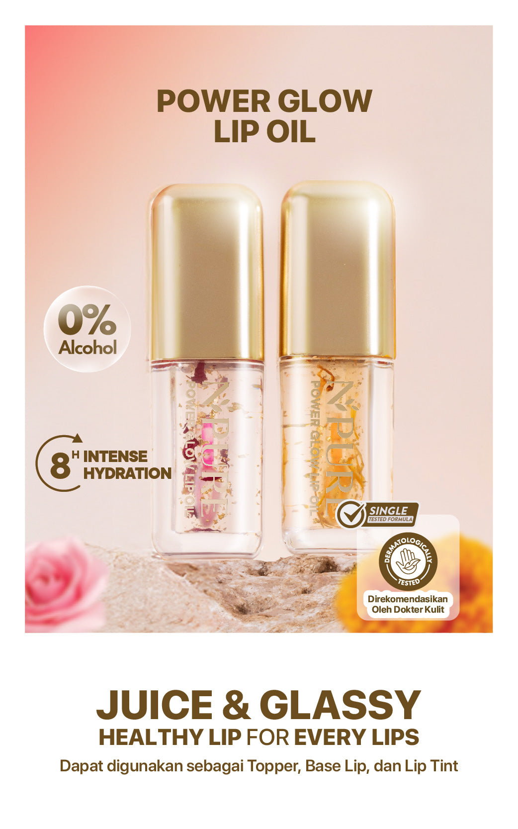 LIP CARE - NPURE Power Glow Lip Oil / Lip Gloss / Lip Base / Lip Topper / Pelembab Bibir