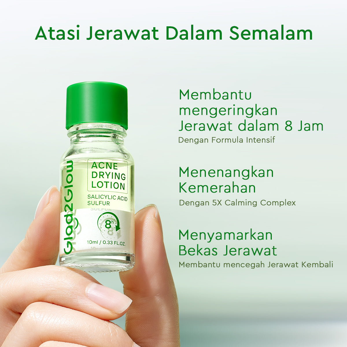 GLAD2GLOW Acne Drying Lotion Mengeringkan Jerawat 8 Jam Dengan Sulfur BHA & Bahan Alami Instant Acne Care Acne Gel Patch Spot Jerawat Serum Moisturizer Acne Skincare Wajah face wash facial Salicylic Acid Niacinamide g2glow official store