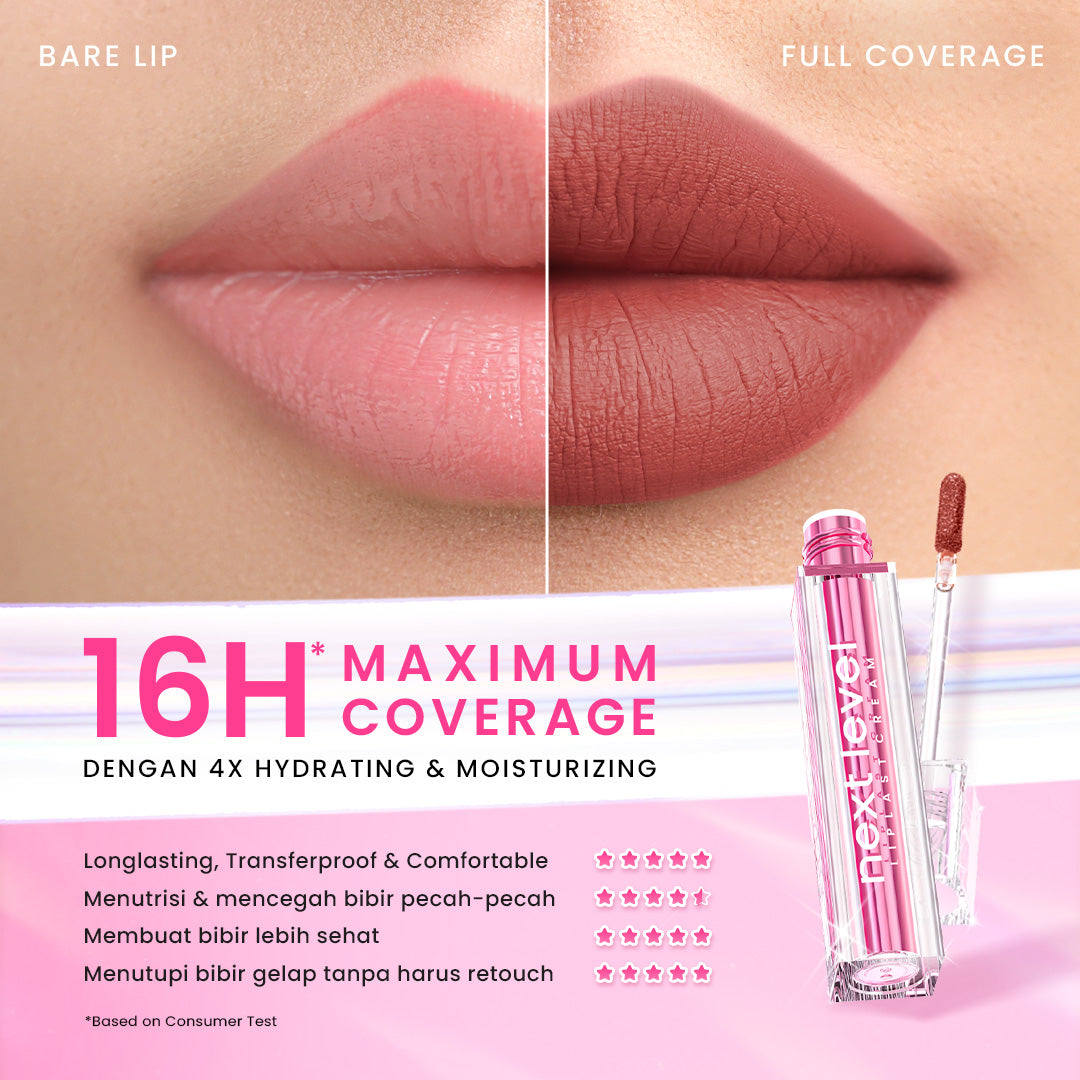 Hanasui Next Level Liplast Cream - Liplast Cream Tahan Lama Pigmented Matte Finish Maximum Coverage Ringan