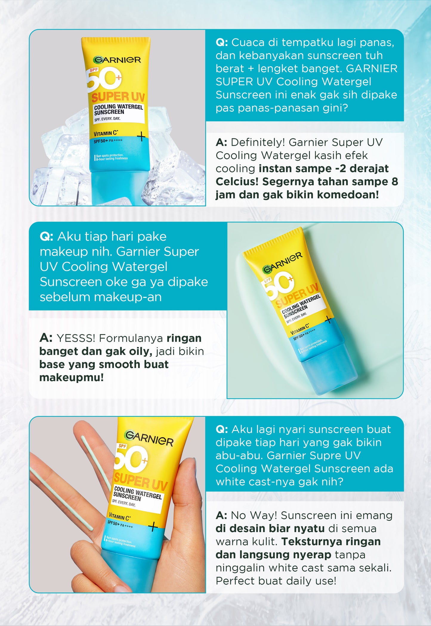 GARNIER Super UV Cooling Watergel Sunscreen SPF 50+ PA++++ Vitamin C Skincare - 30ml Sunscreen dengan sensasi dingin sunscreen spf 50 pa ++++