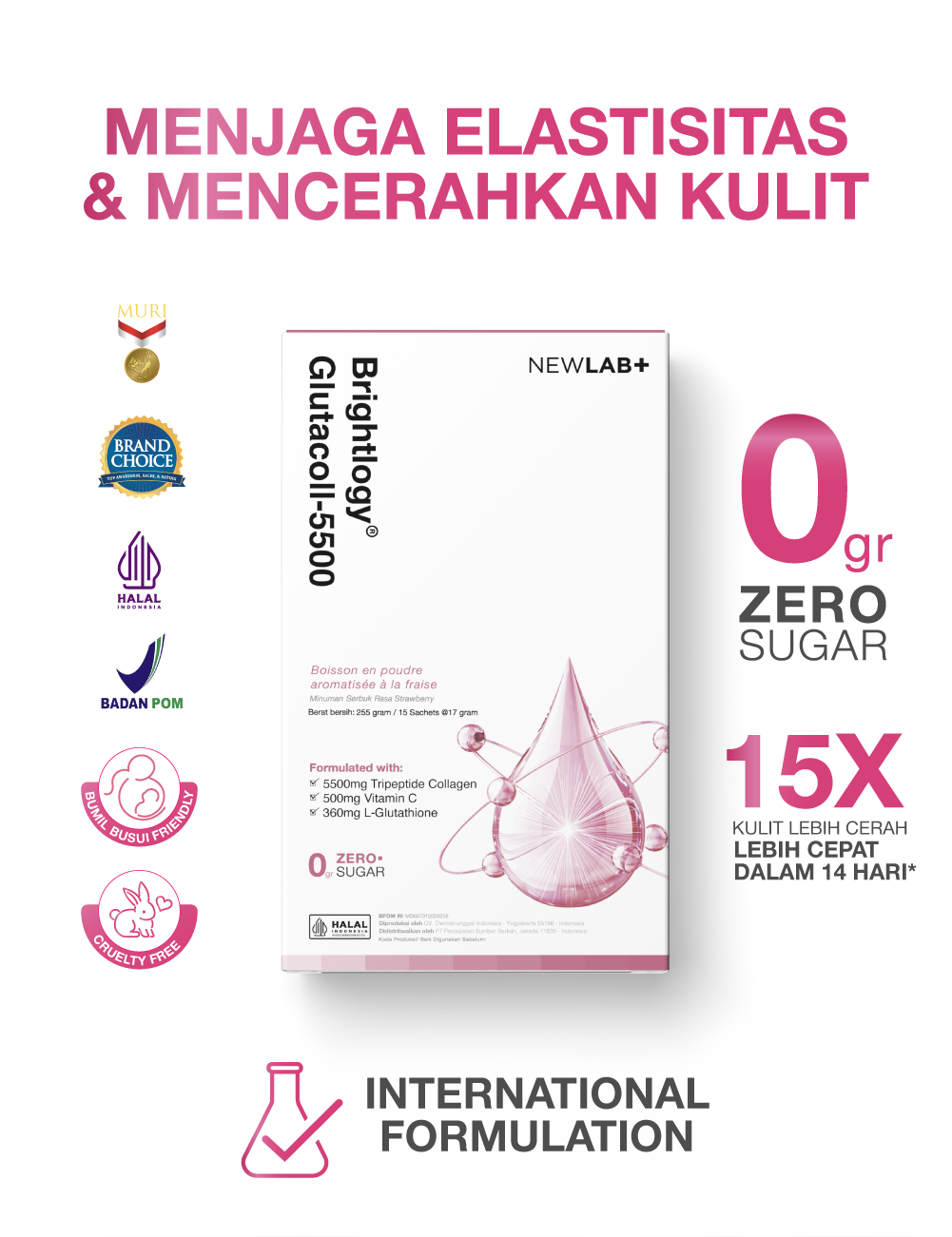 NEWLAB Brightlogy GlutaColl-5500| Collagen Drink | Minuman Collagen & Minuman Glutathione BPOM untuk Mencerahkan 15 Sachet