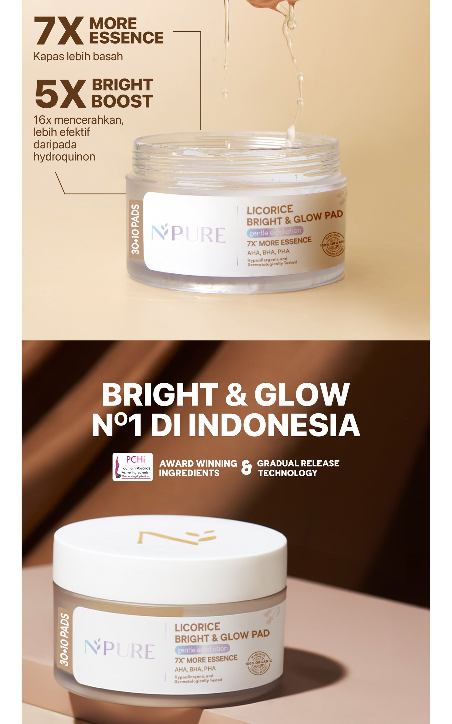 LICORICE PAD - NPURE Brightening Exfoliating Pad Licorice / Light Up / Kapas Wajah Exfoliasi Cerah Glowing