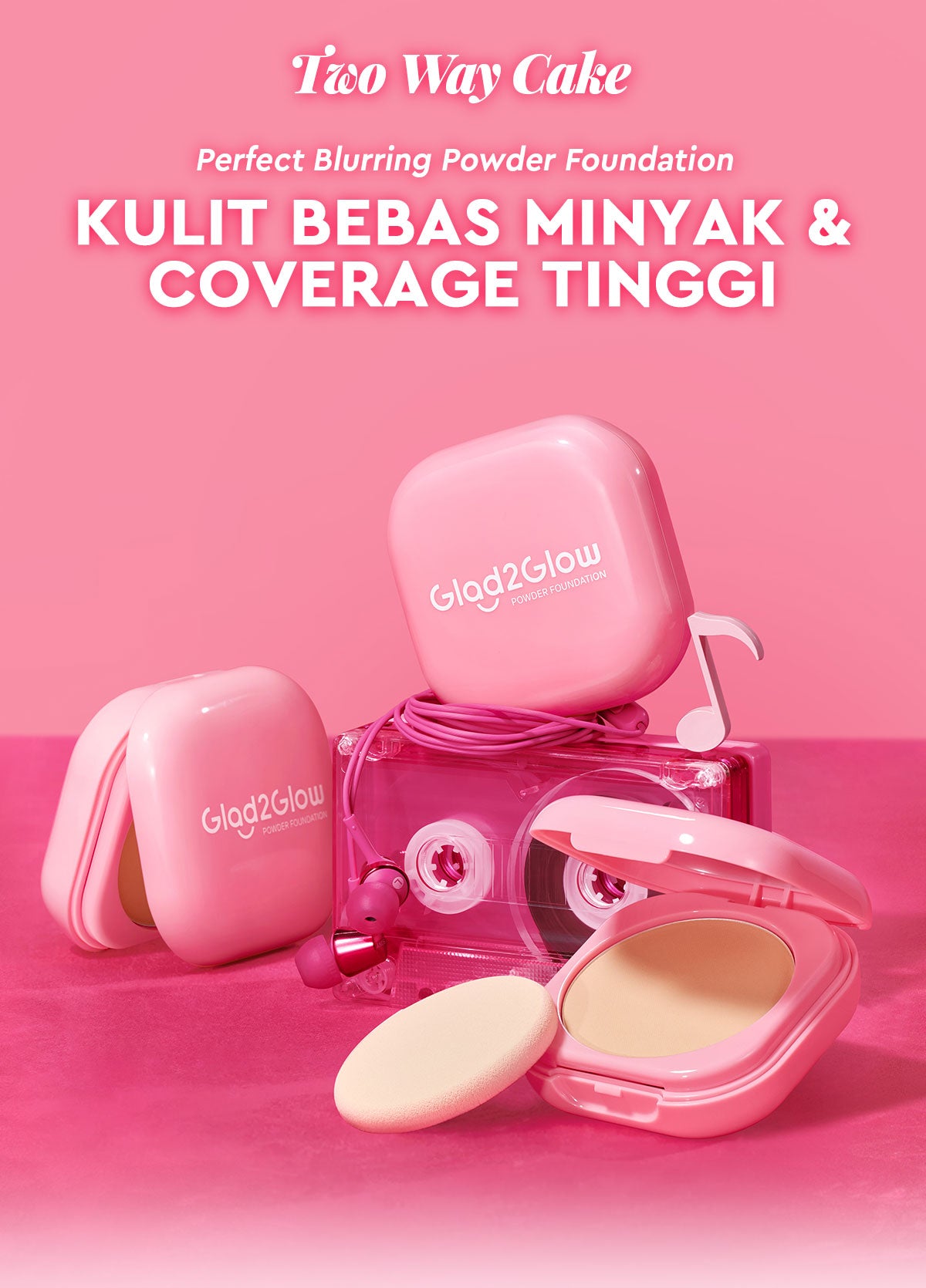 Glad2Glow Perfect Blurring Powder Foundation waterproof setting two way cake TWC Mengandung squalane dan vitamin E concealer pengontrol minyak meratakan warna kulit bantalan udara yang menjaga kelembapan alas bedak krim BB concealer g2glow official store